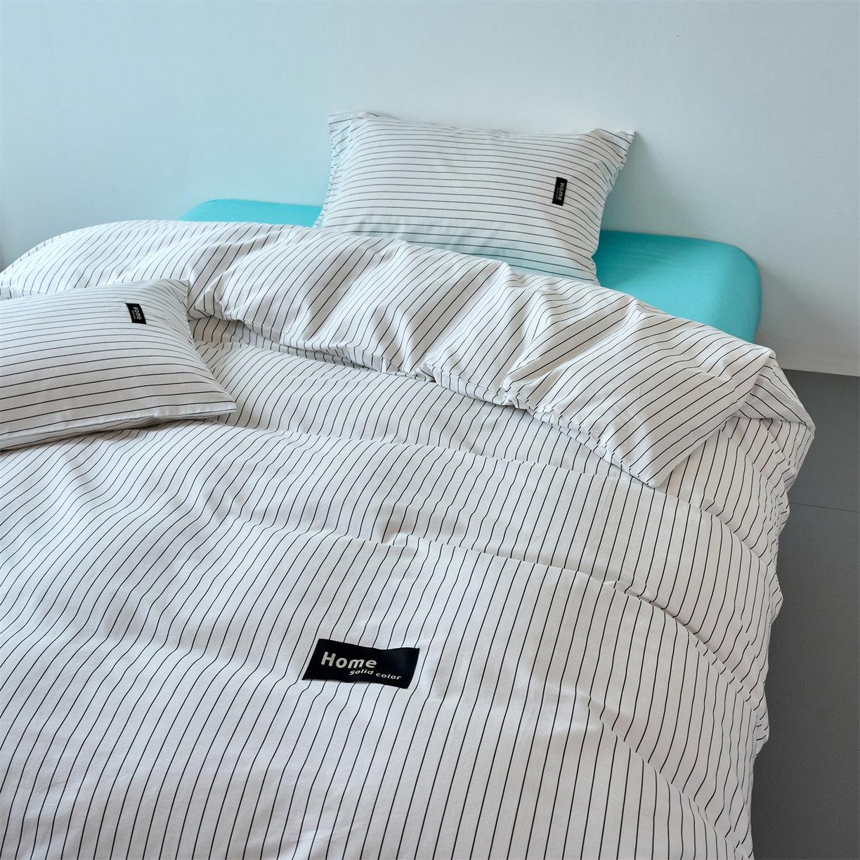 91家纺网 家纺一手货源 找家纺 兰紫橙家纺 2026新款简约风全棉条纹四件套 北海道