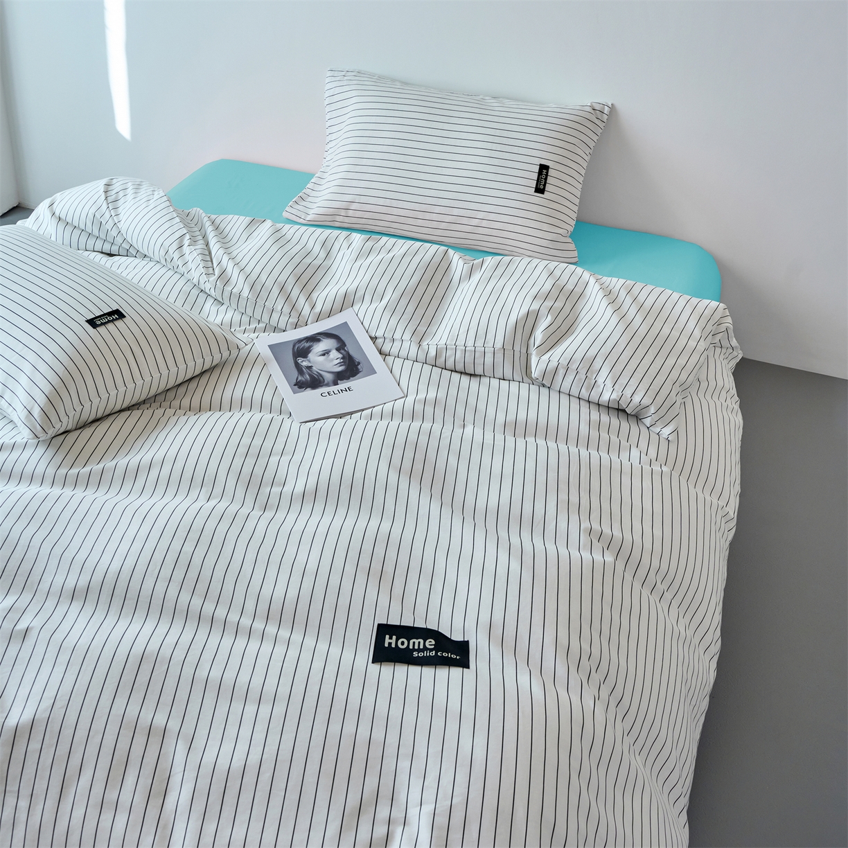 91家纺网 家纺一手货源 找家纺 兰紫橙家纺 2026新款简约风全棉条纹四件套 北海道