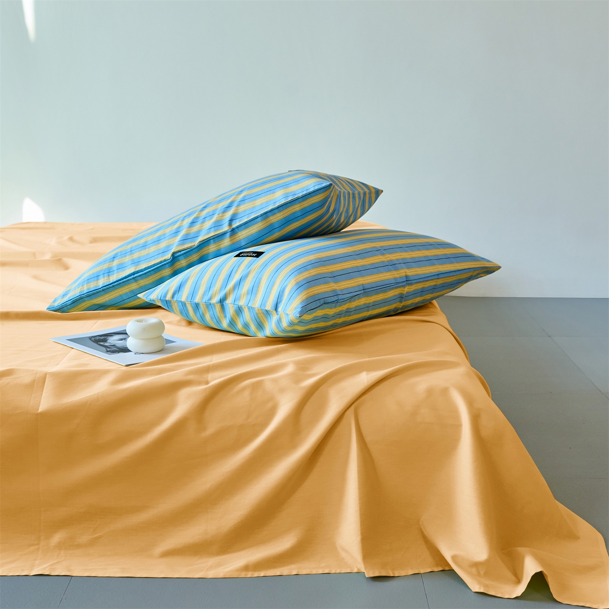 91家纺网 家纺一手货源 找家纺 兰紫橙家纺 2026新款简约风全棉条纹四件套 初夏