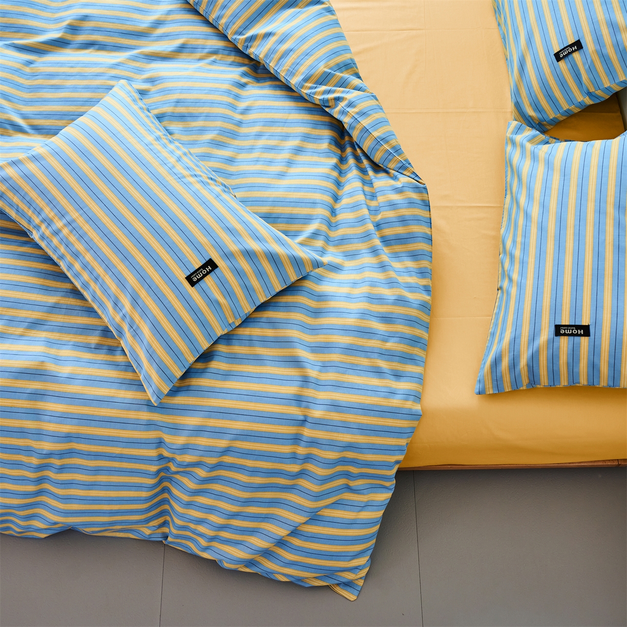 91家纺网 家纺一手货源 找家纺 兰紫橙家纺 2026新款简约风全棉条纹四件套 初夏