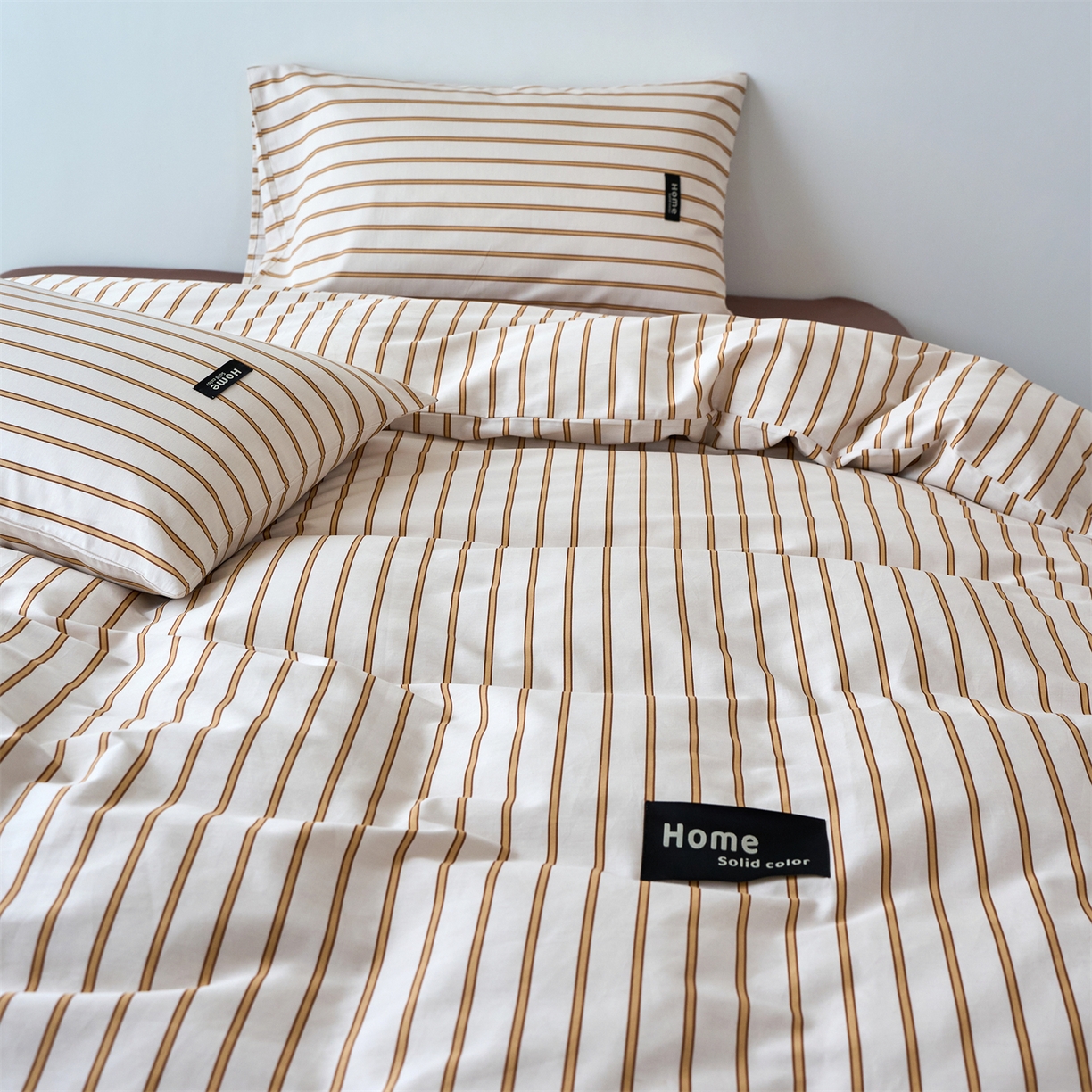 91家纺网 家纺一手货源 找家纺 兰紫橙家纺 2026新款简约风全棉条纹四件套 川谷