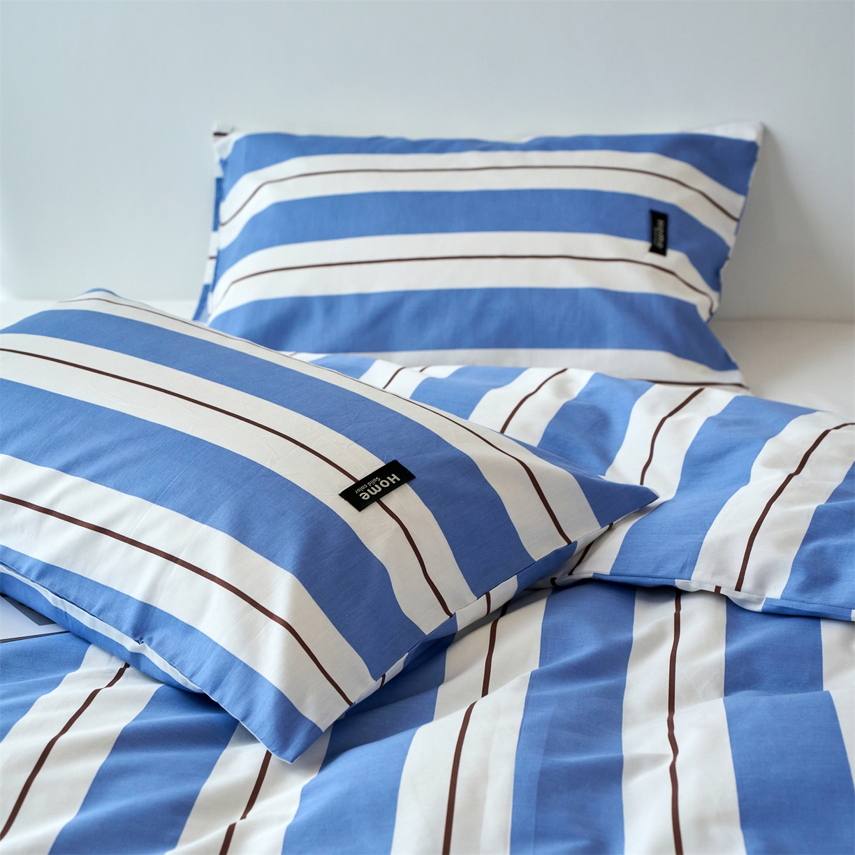 91家纺网 家纺一手货源 找家纺 兰紫橙家纺 2026新款简约风全棉条纹四件套 琥珀