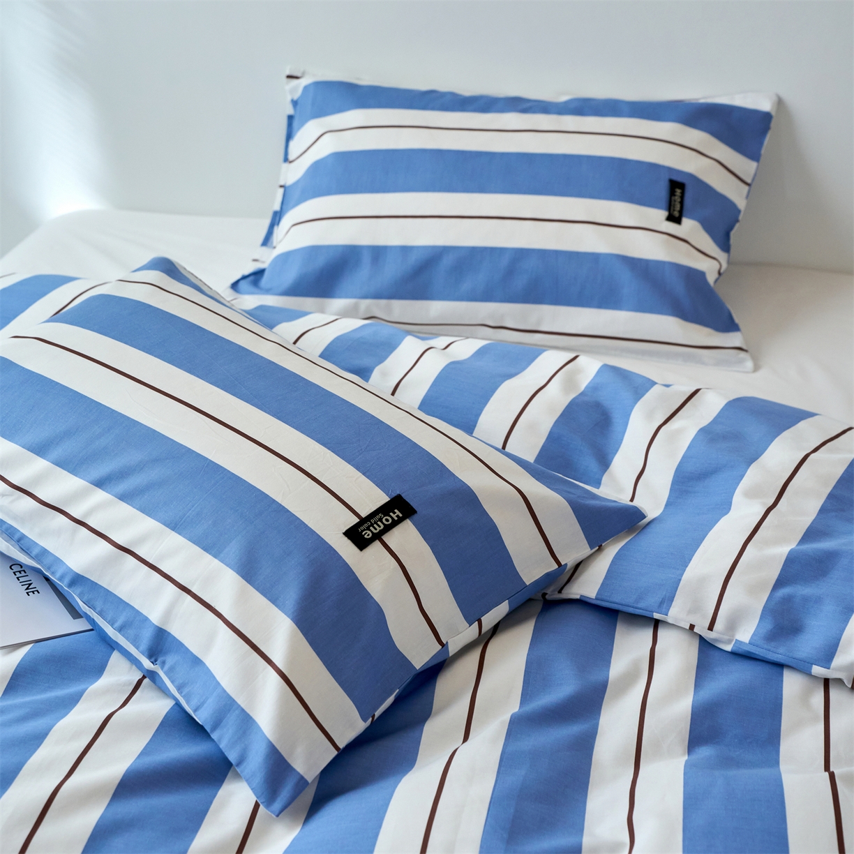 91家纺网 家纺一手货源 找家纺 兰紫橙家纺 2026新款简约风全棉条纹四件套 琥珀