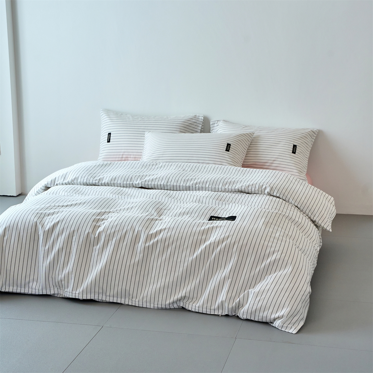 91家纺网 家纺一手货源 找家纺 兰紫橙家纺 2026新款简约风全棉条纹四件套 南星