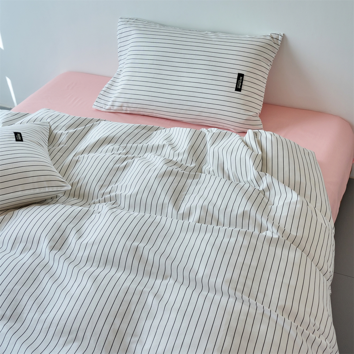 91家纺网 家纺一手货源 找家纺 兰紫橙家纺 2026新款简约风全棉条纹四件套 南星