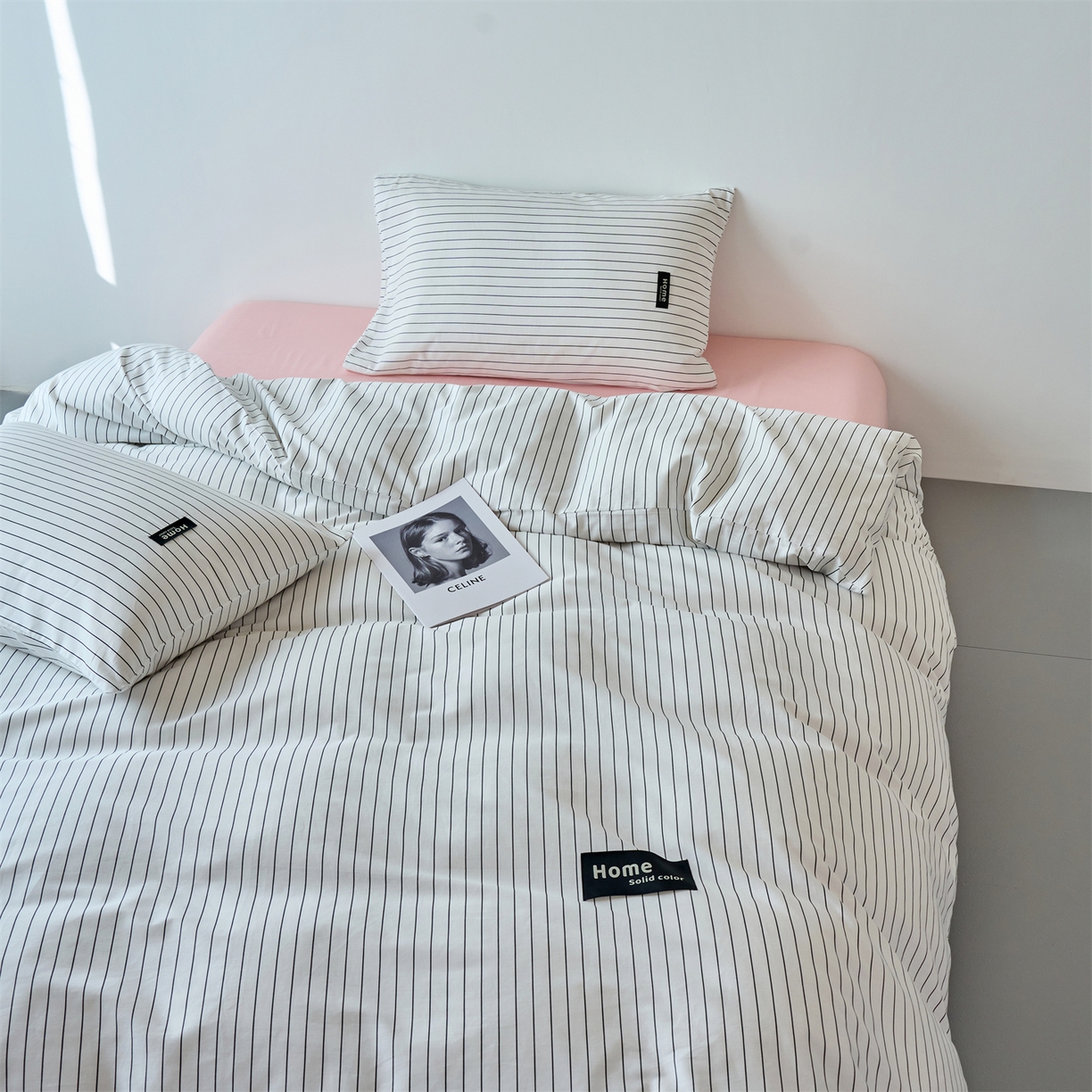 91家纺网 家纺一手货源 找家纺 兰紫橙家纺 2026新款简约风全棉条纹四件套 南星