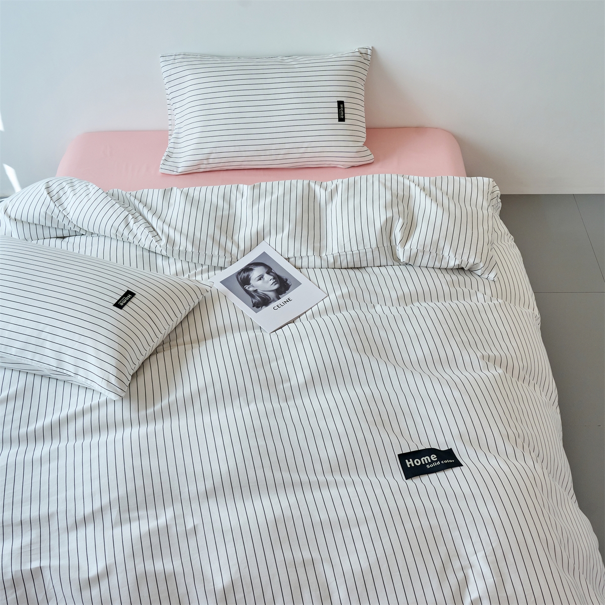 91家纺网 家纺一手货源 找家纺 兰紫橙家纺 2026新款简约风全棉条纹四件套 南星