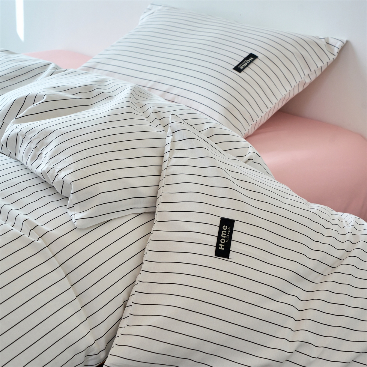 91家纺网 家纺一手货源 找家纺 兰紫橙家纺 2026新款简约风全棉条纹四件套 南星