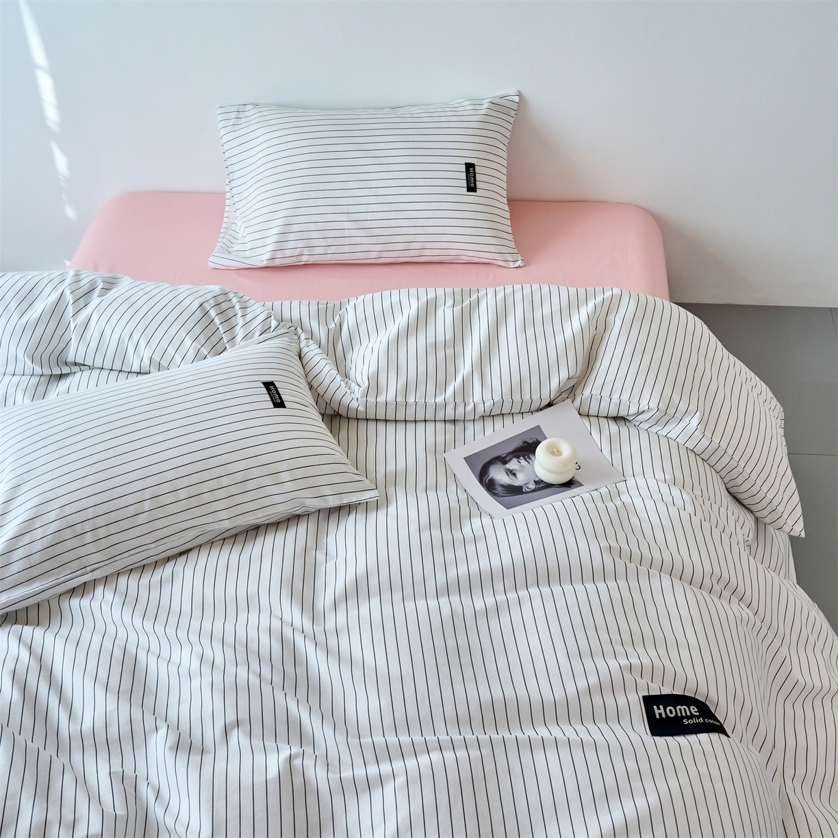 91家纺网 家纺一手货源 找家纺 兰紫橙家纺 2026新款简约风全棉条纹四件套 南星