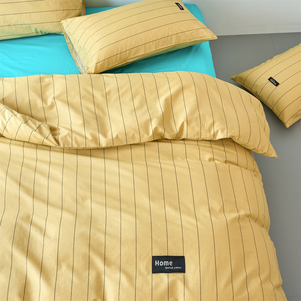 91家纺网 家纺一手货源 找家纺 兰紫橙家纺 2026新款简约风全棉条纹四件套 暖风