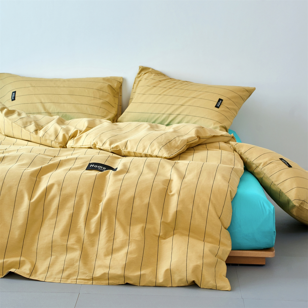 91家纺网 家纺一手货源 找家纺 兰紫橙家纺 2026新款简约风全棉条纹四件套 暖风