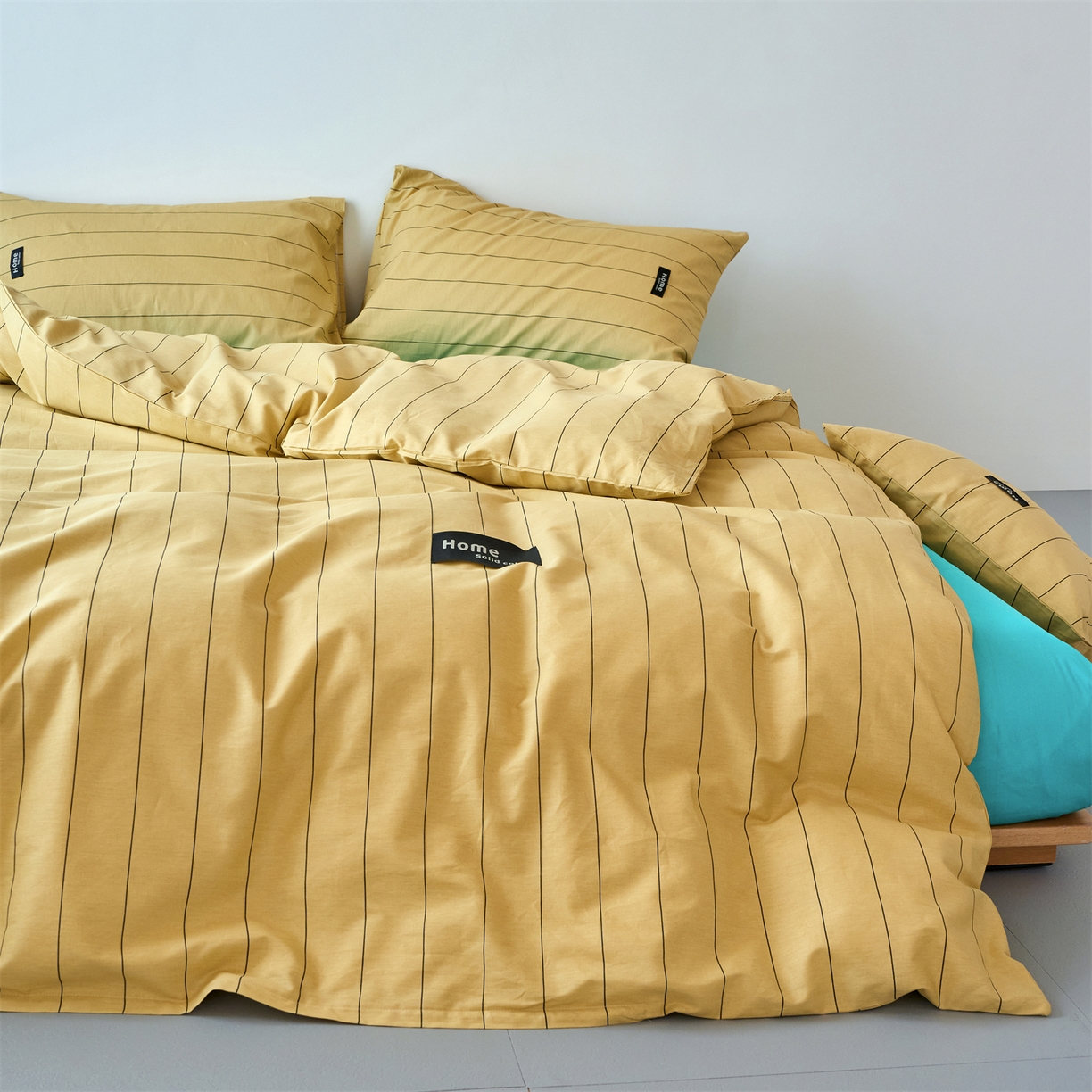 91家纺网 家纺一手货源 找家纺 兰紫橙家纺 2026新款简约风全棉条纹四件套 暖风