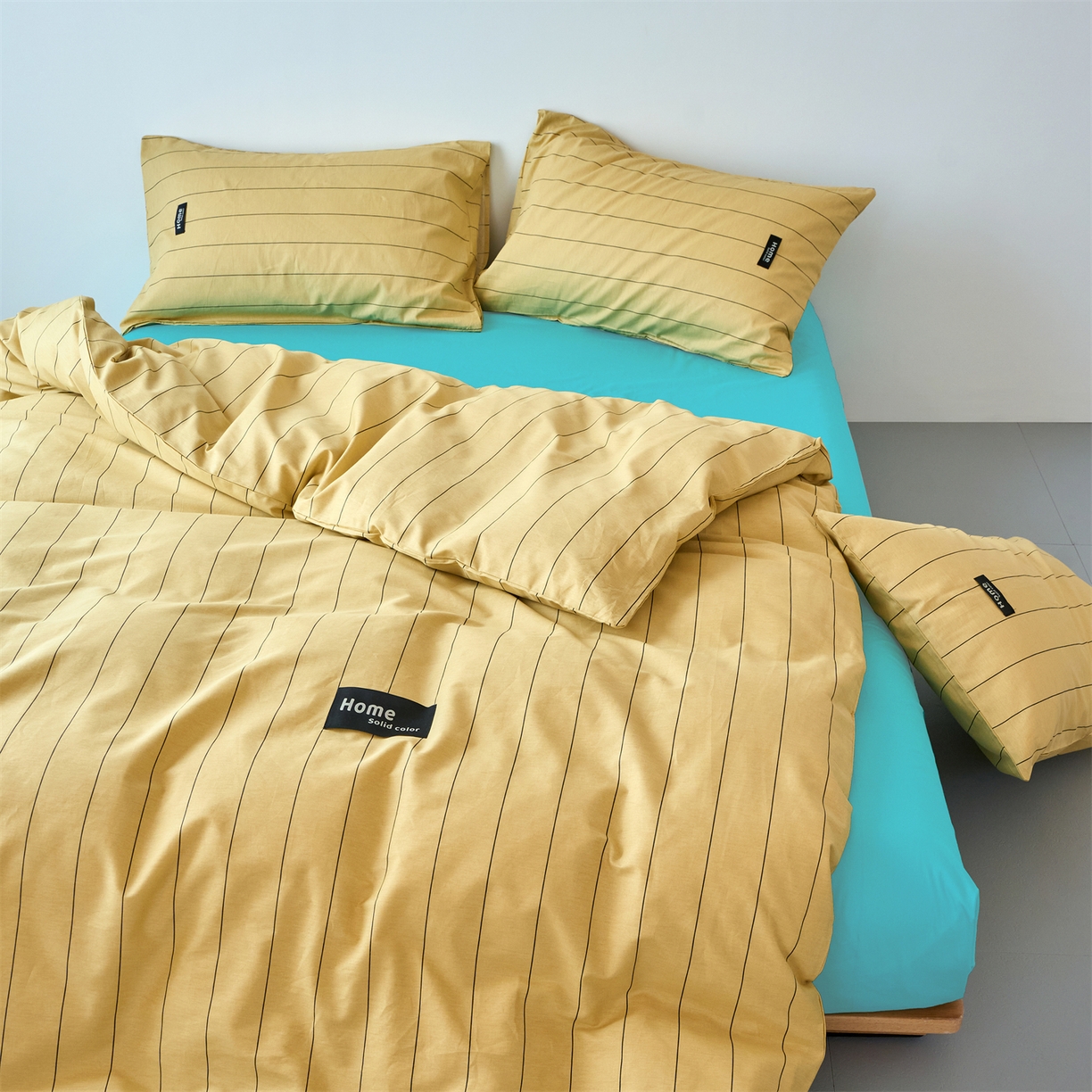 91家纺网 家纺一手货源 找家纺 兰紫橙家纺 2026新款简约风全棉条纹四件套 暖风