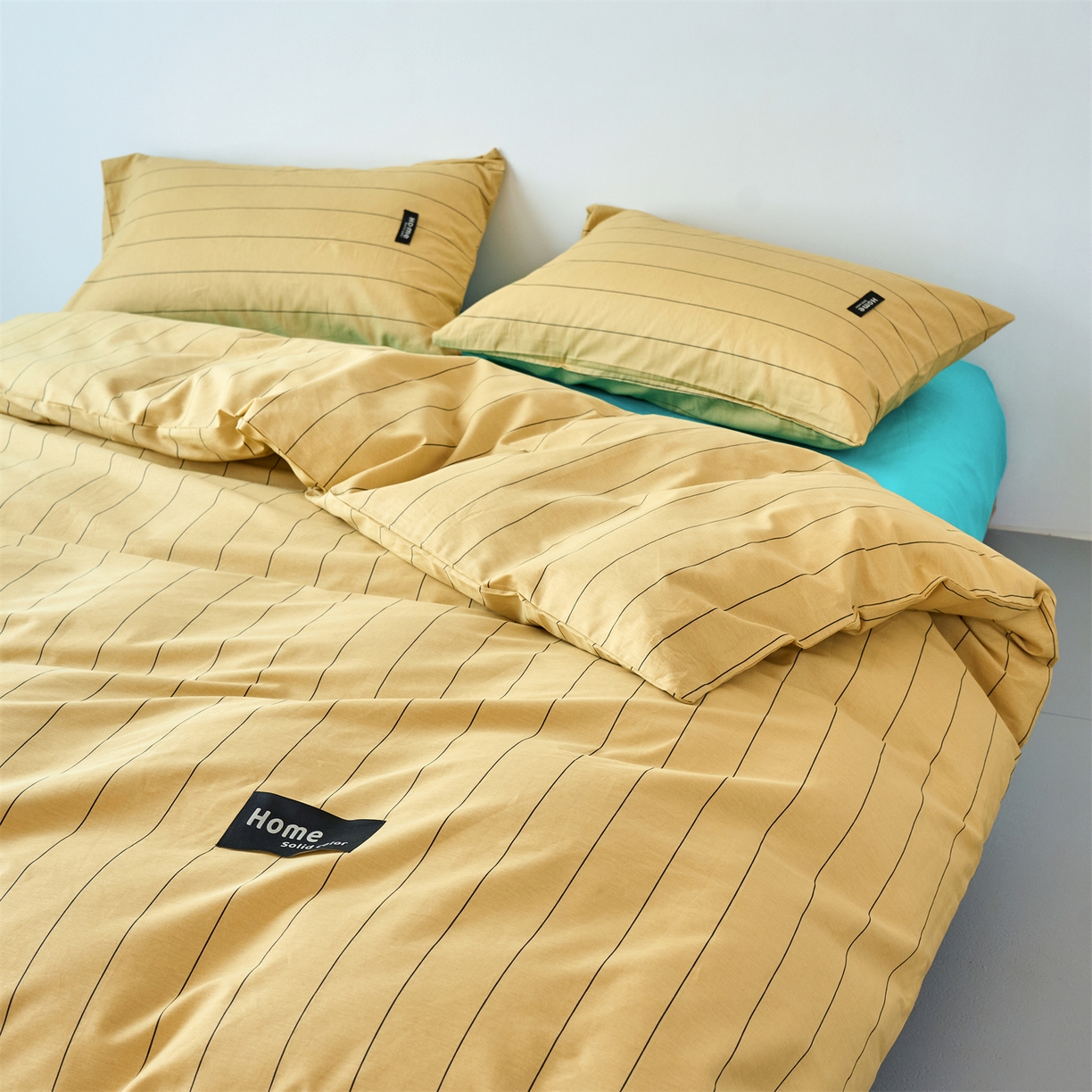 91家纺网 家纺一手货源 找家纺 兰紫橙家纺 2026新款简约风全棉条纹四件套 暖风