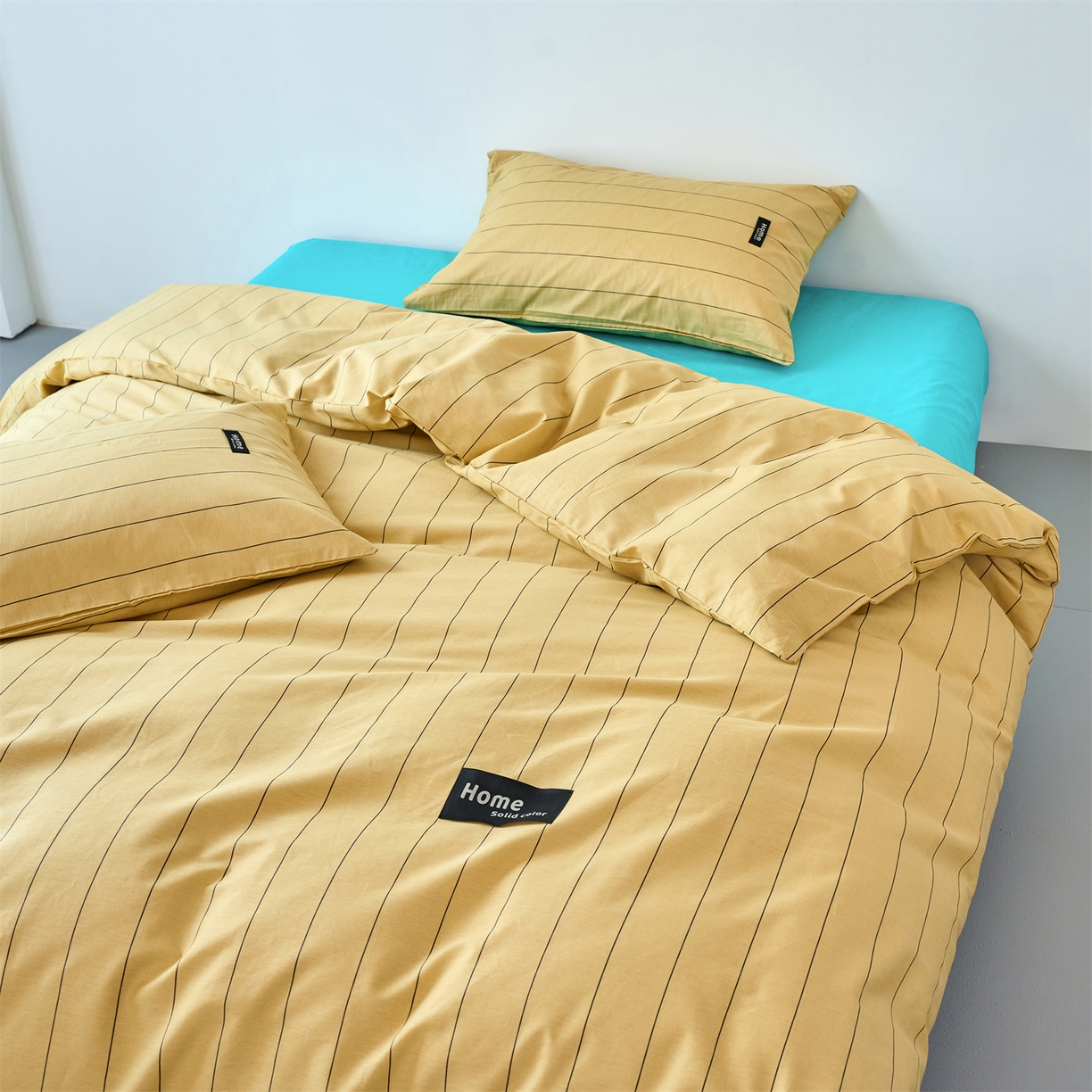 91家纺网 家纺一手货源 找家纺 兰紫橙家纺 2026新款简约风全棉条纹四件套 暖风