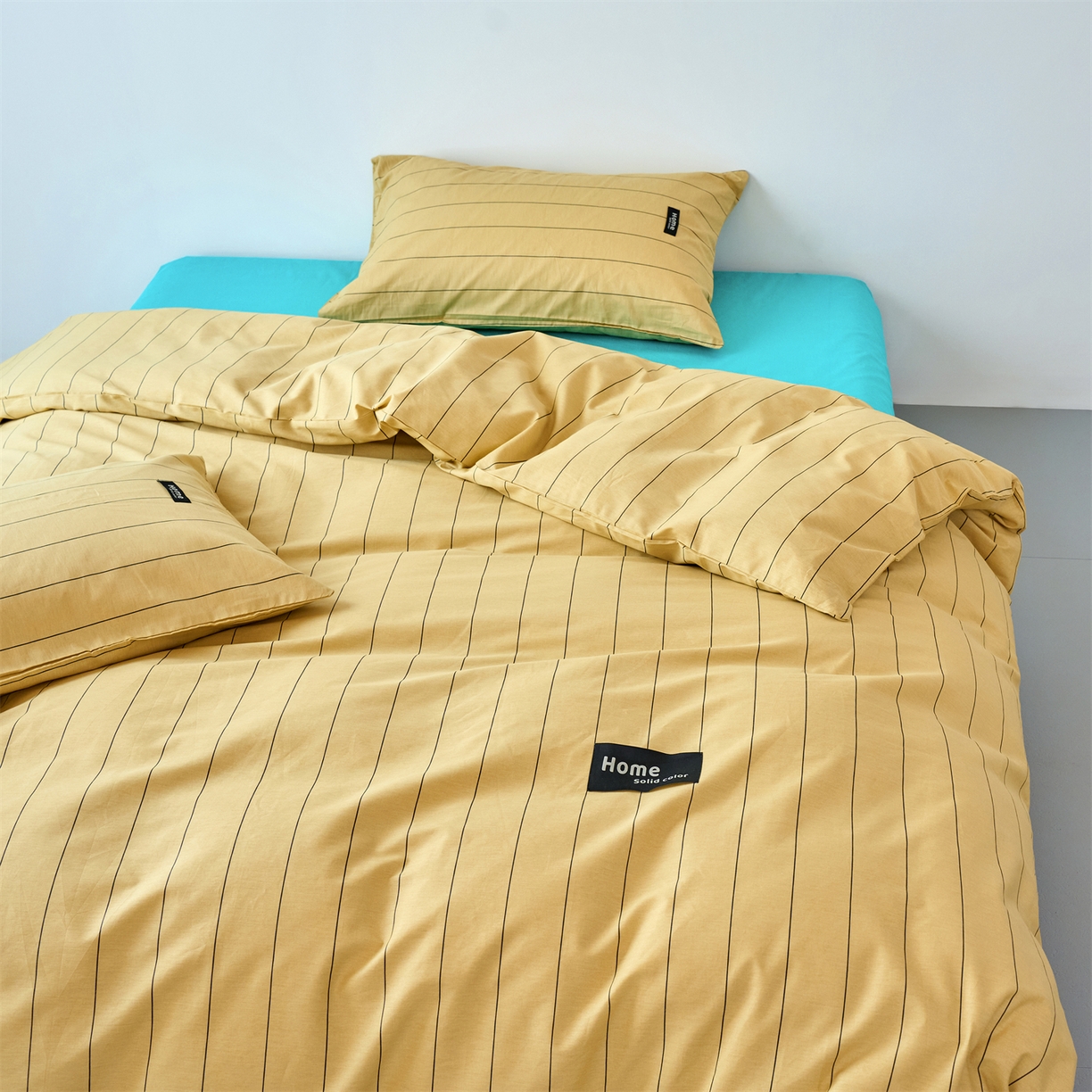 91家纺网 家纺一手货源 找家纺 兰紫橙家纺 2026新款简约风全棉条纹四件套 暖风