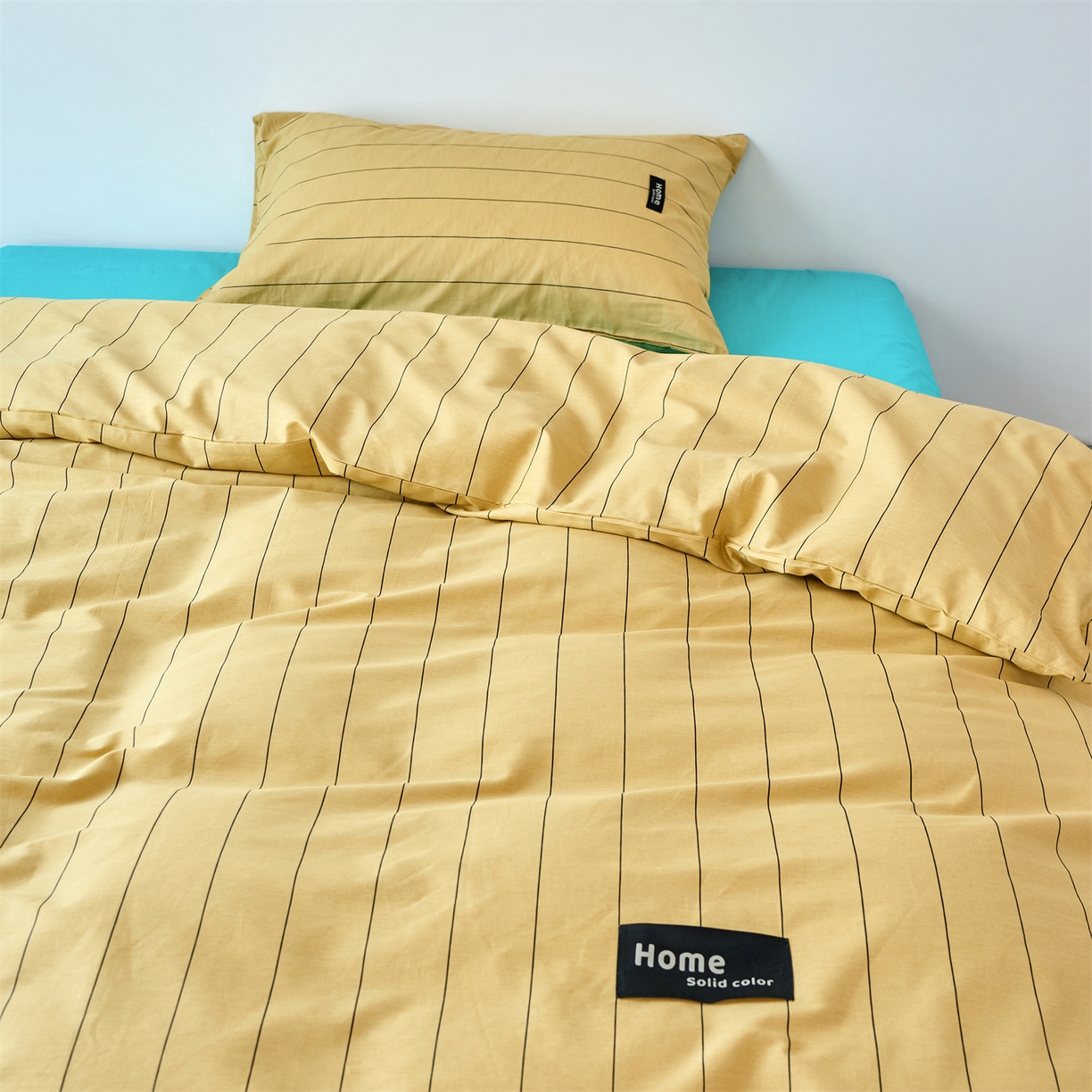 91家纺网 家纺一手货源 找家纺 兰紫橙家纺 2026新款简约风全棉条纹四件套 暖风