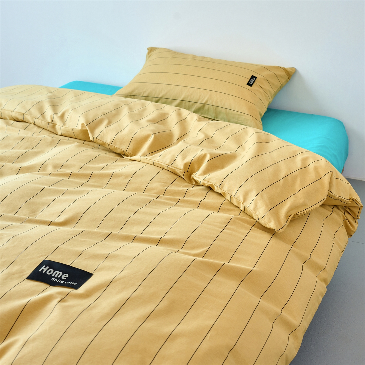 91家纺网 家纺一手货源 找家纺 兰紫橙家纺 2026新款简约风全棉条纹四件套 暖风