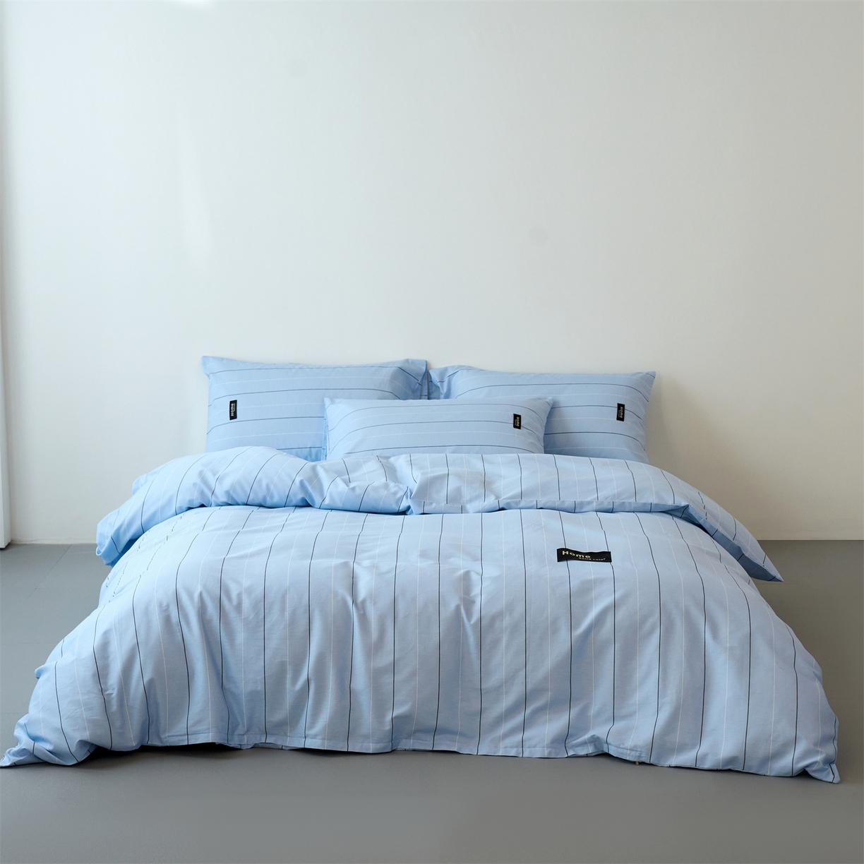 91家纺网 家纺一手货源 找家纺 兰紫橙家纺 2026新款简约风全棉条纹四件套 山奈