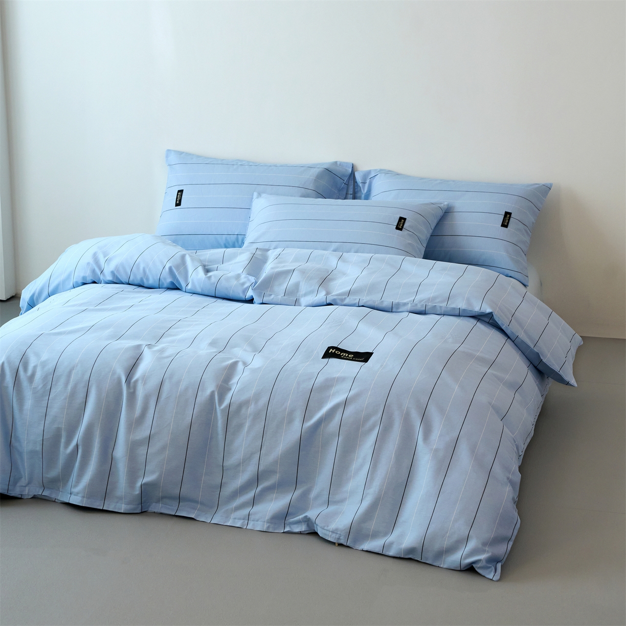 91家纺网 家纺一手货源 找家纺 兰紫橙家纺 2026新款简约风全棉条纹四件套 山奈