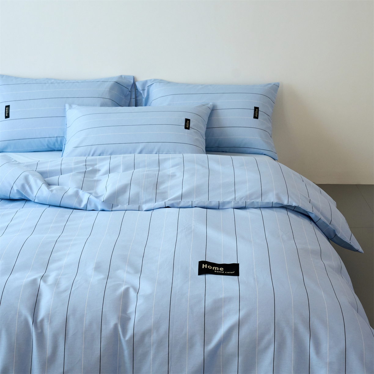 91家纺网 家纺一手货源 找家纺 兰紫橙家纺 2026新款简约风全棉条纹四件套 山奈