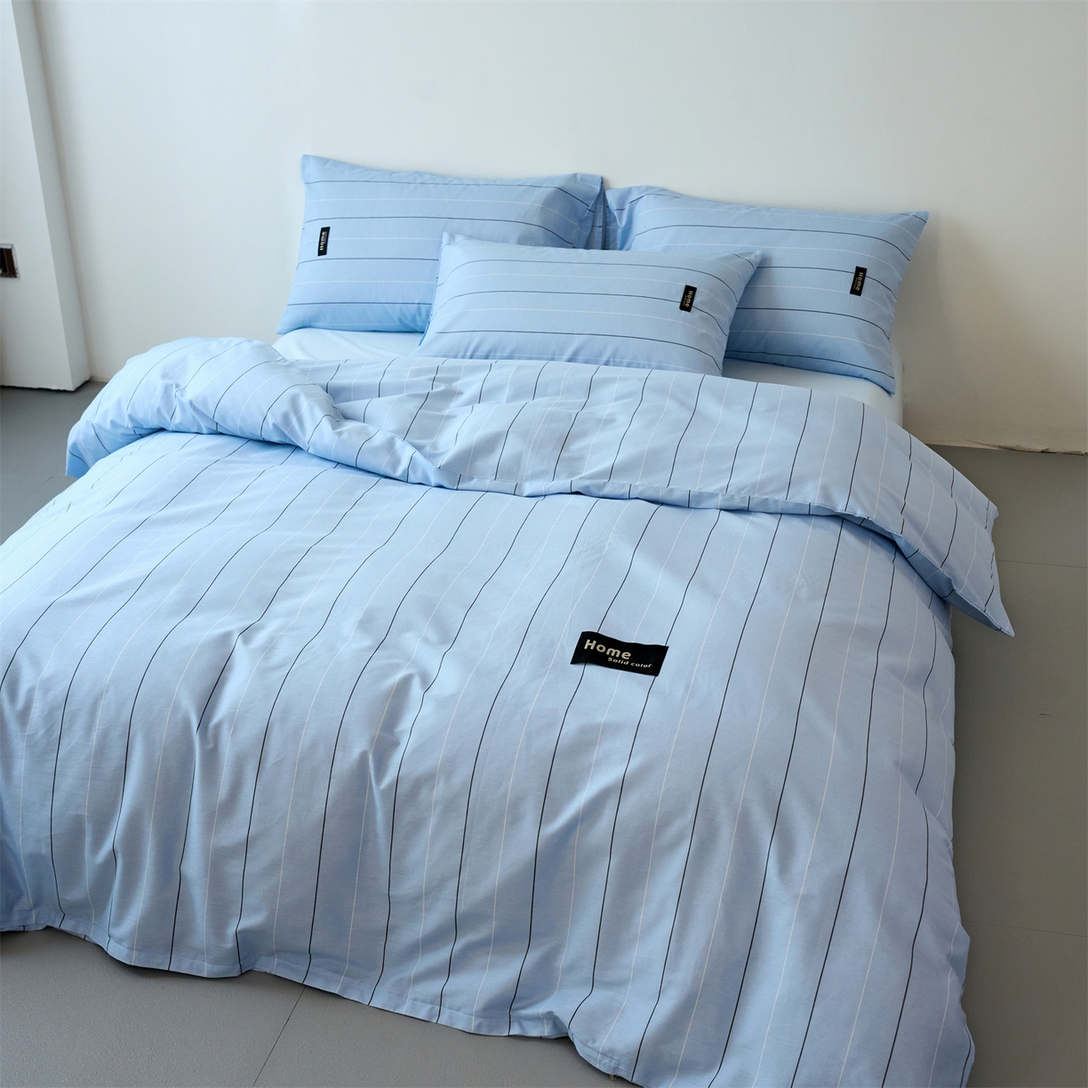 91家纺网 家纺一手货源 找家纺 兰紫橙家纺 2026新款简约风全棉条纹四件套 山奈