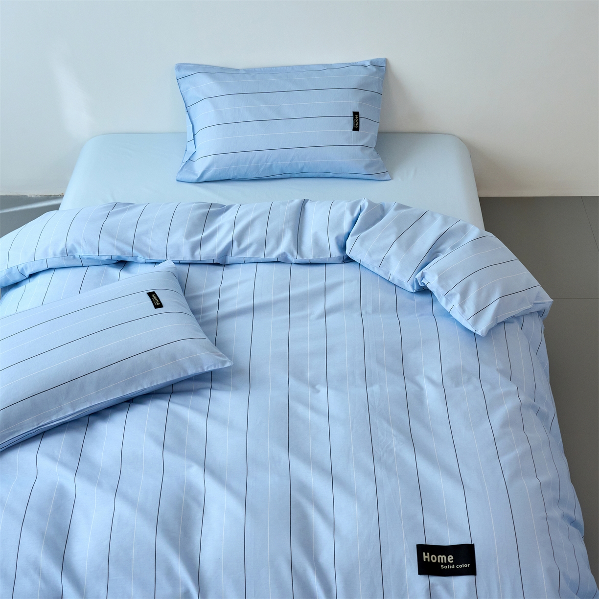 91家纺网 家纺一手货源 找家纺 兰紫橙家纺 2026新款简约风全棉条纹四件套 山奈