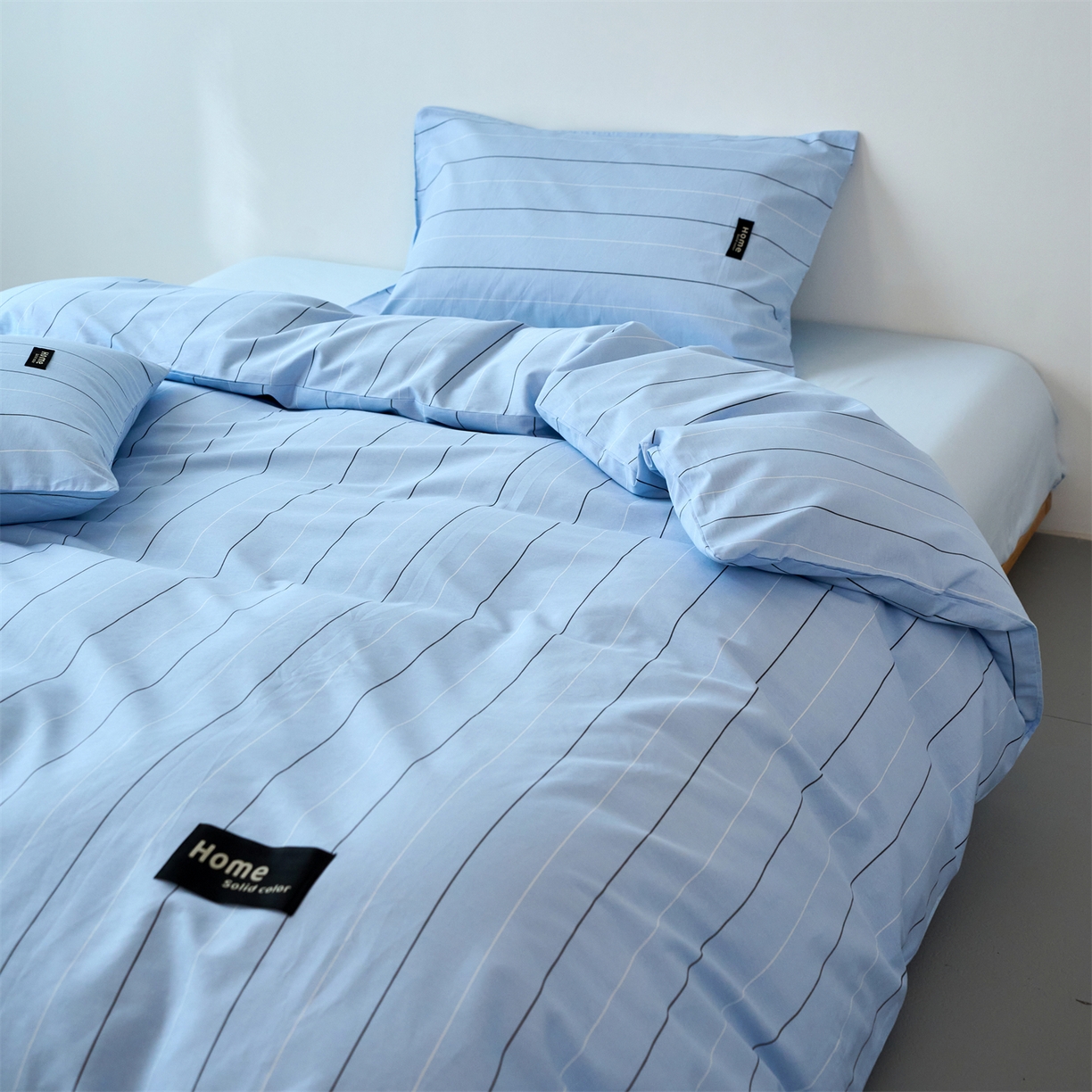 91家纺网 家纺一手货源 找家纺 兰紫橙家纺 2026新款简约风全棉条纹四件套 山奈