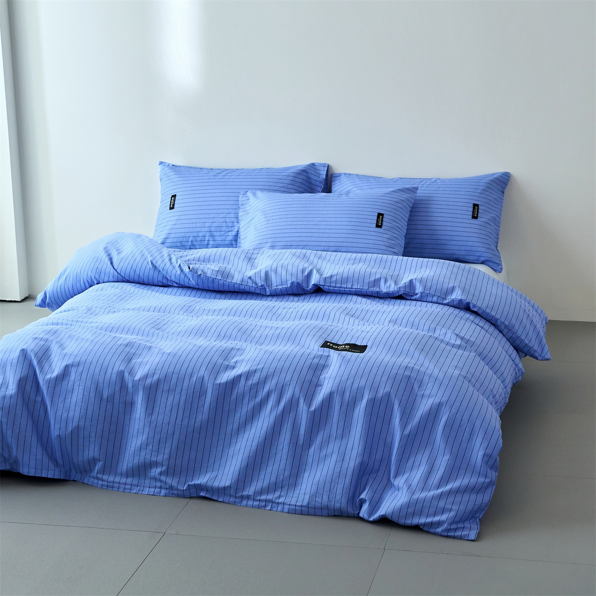 91家纺网 家纺一手货源 找家纺 兰紫橙家纺 2026新款简约风全棉条纹四件套 云初