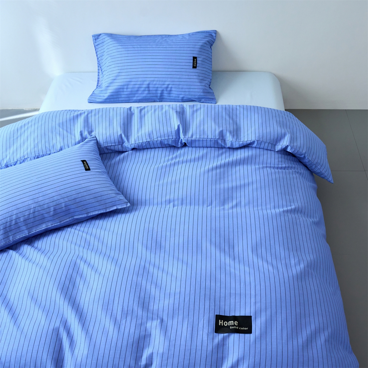 91家纺网 家纺一手货源 找家纺 兰紫橙家纺 2026新款简约风全棉条纹四件套 云初