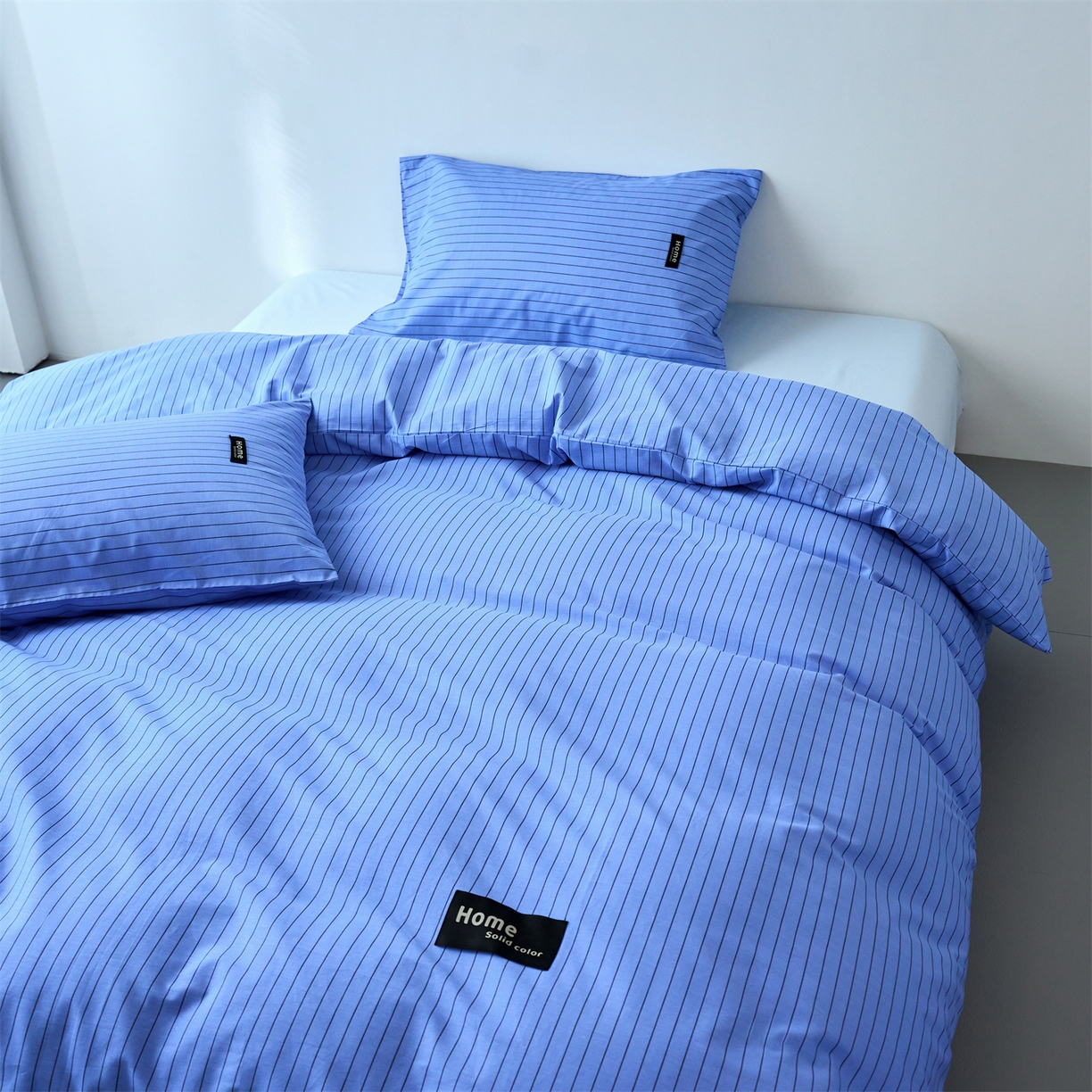 91家纺网 家纺一手货源 找家纺 兰紫橙家纺 2026新款简约风全棉条纹四件套 云初