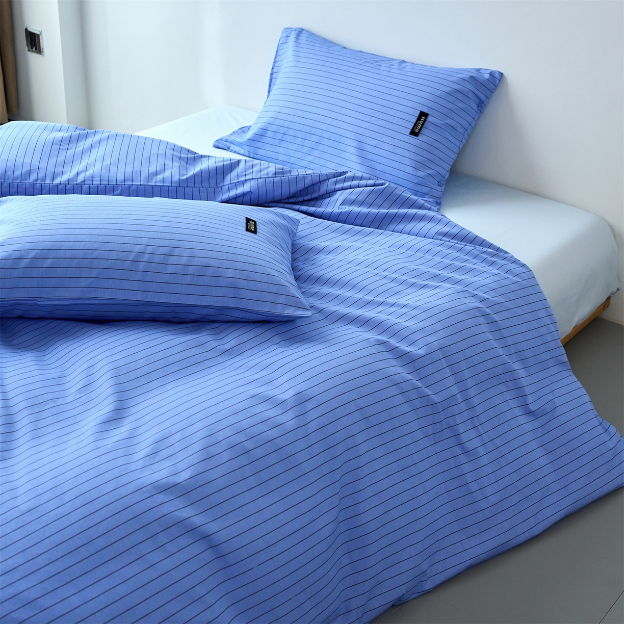 91家纺网 家纺一手货源 找家纺 兰紫橙家纺 2026新款简约风全棉条纹四件套 云初