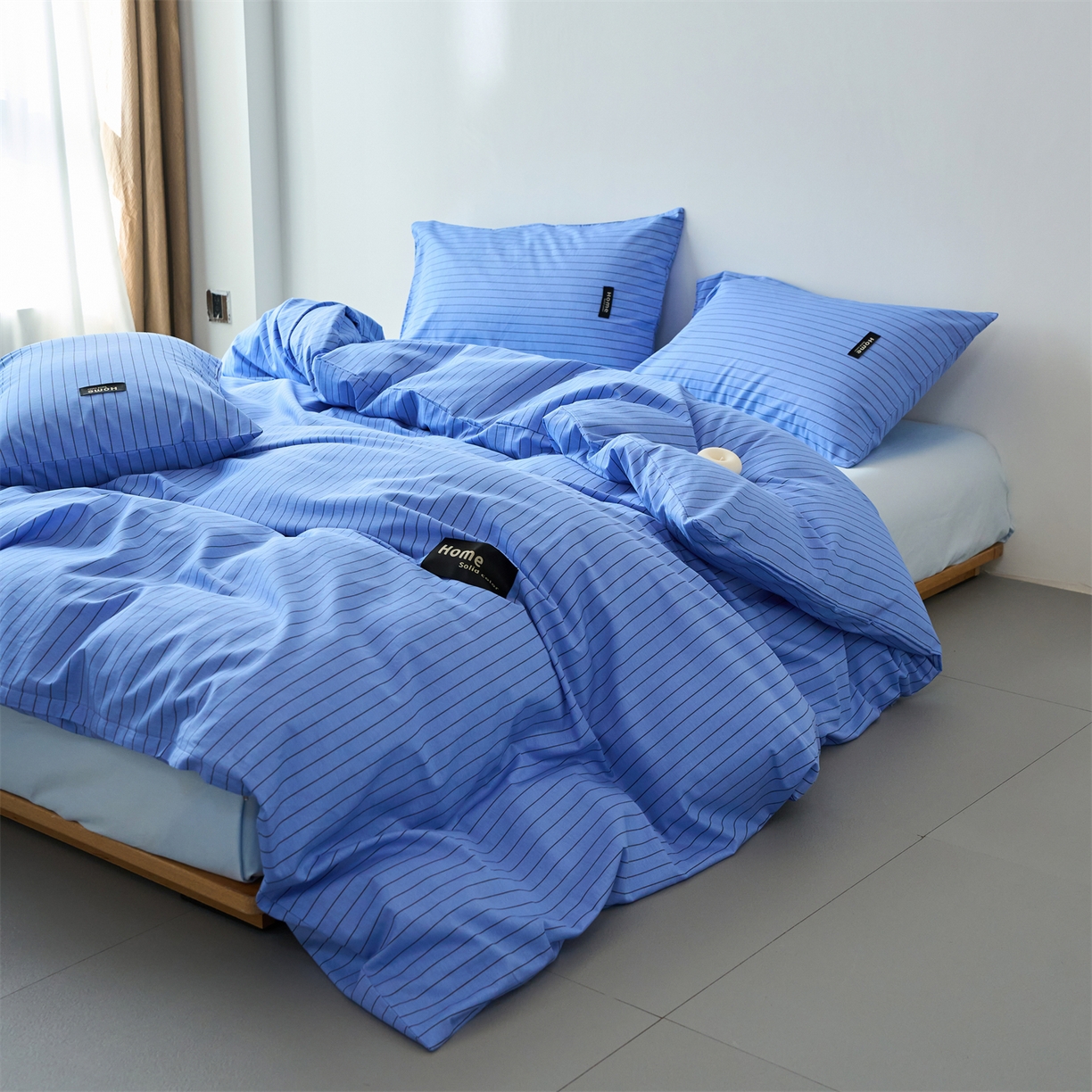 91家纺网 家纺一手货源 找家纺 兰紫橙家纺 2026新款简约风全棉条纹四件套 云初