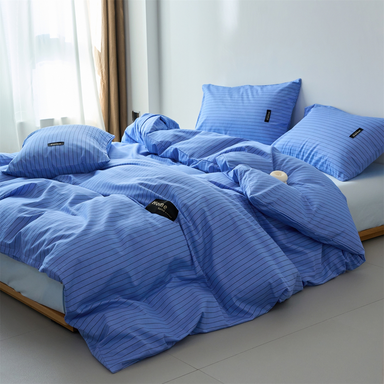 91家纺网 家纺一手货源 找家纺 兰紫橙家纺 2026新款简约风全棉条纹四件套 云初