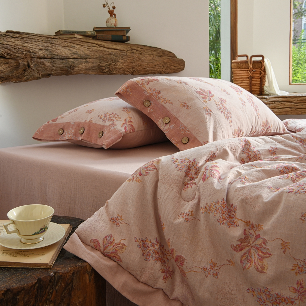 91家纺网 家纺一手货源 找家纺 （总）松色家居 2026新款棉麻水洗色织四件套被芯系列-禾里