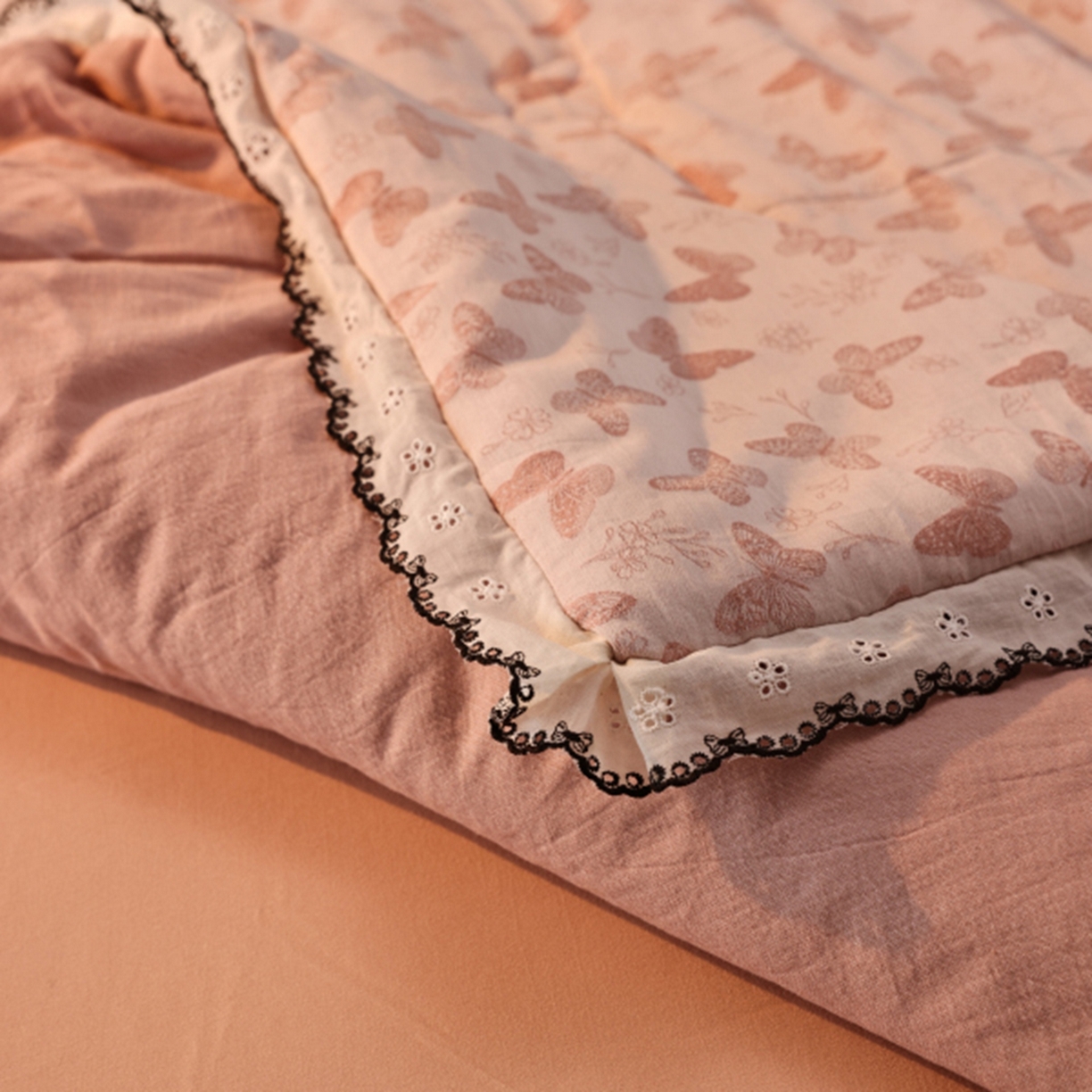 91家纺网 家纺一手货源 找家纺 （总）松色家居 2026新款棉麻水洗色织四件套被芯系列-远黛-粉