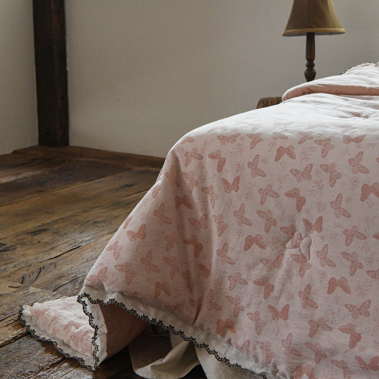 91家纺网 家纺一手货源 找家纺 （总）松色家居 2026新款棉麻水洗色织四件套被芯系列-远黛-粉