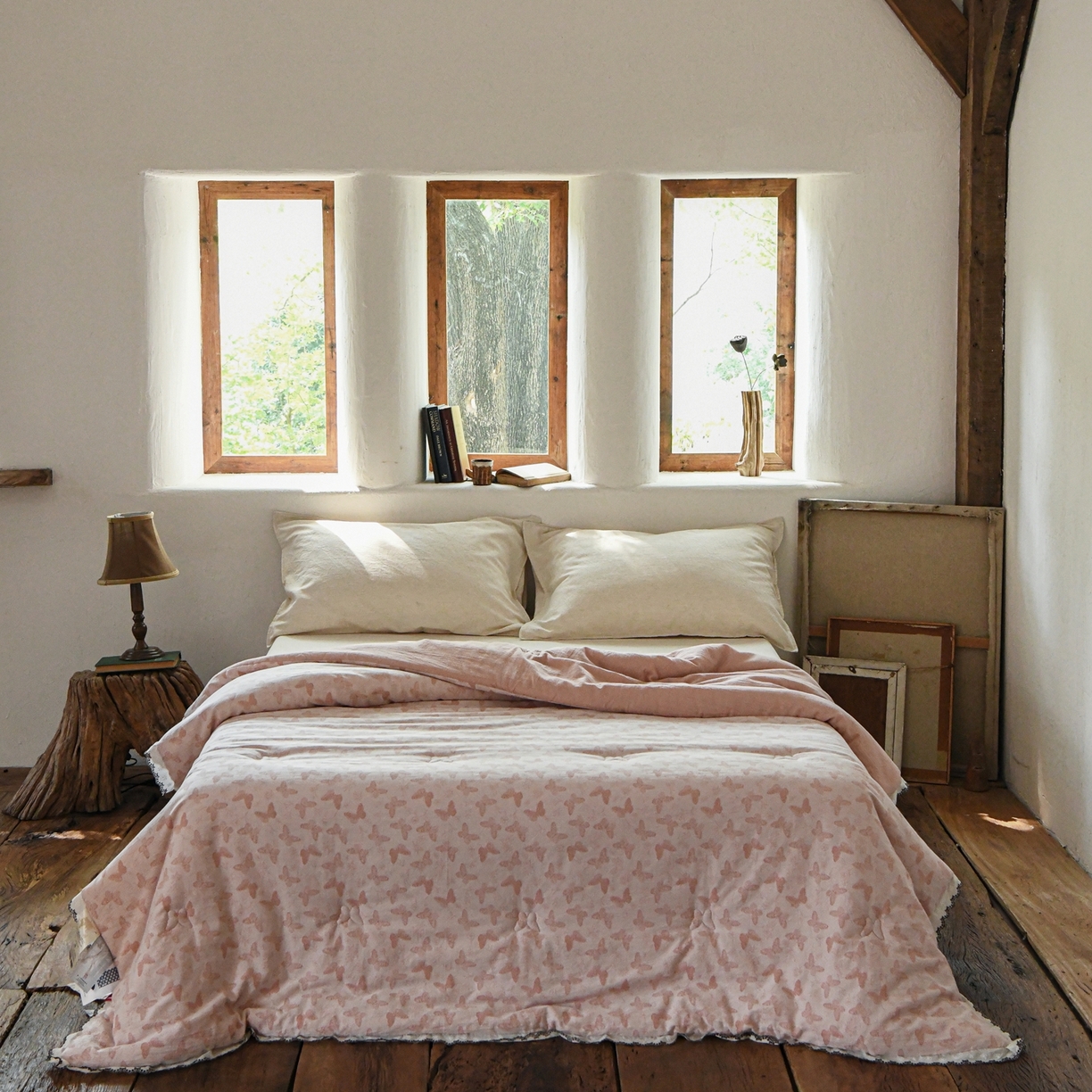 （总）松色家居 2026新款棉麻水洗色织四件套被芯系列-远黛-粉