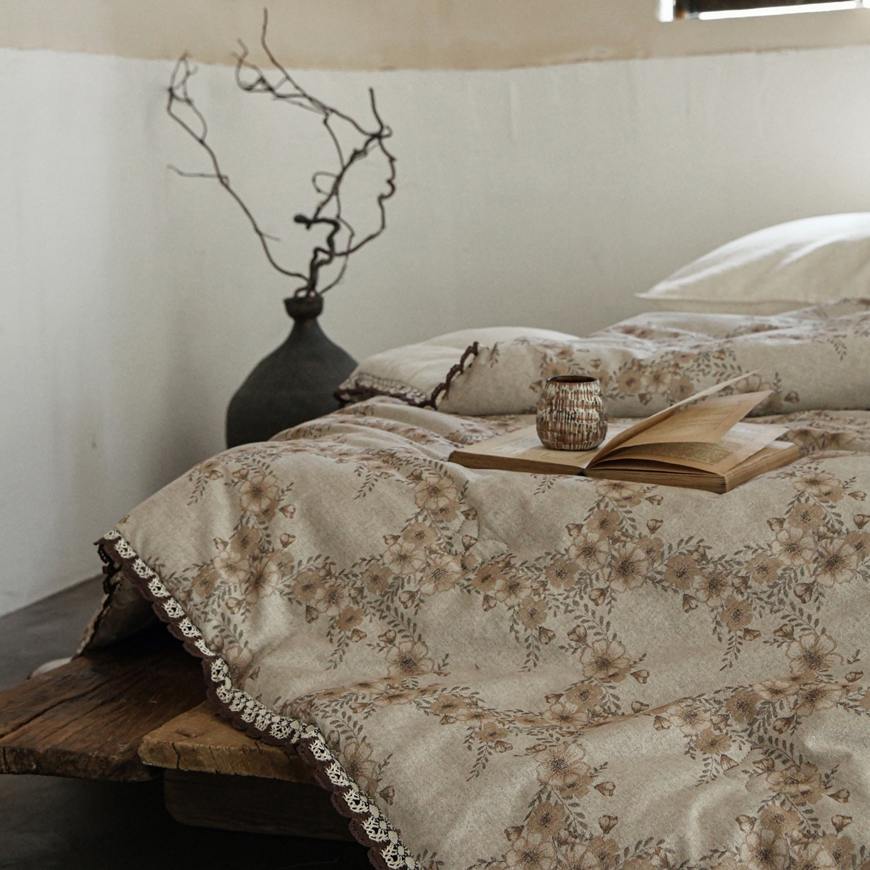 91家纺网 家纺一手货源 找家纺 （总）松色家居 2026新款棉麻水洗色织春秋被-花梦环岛-黄