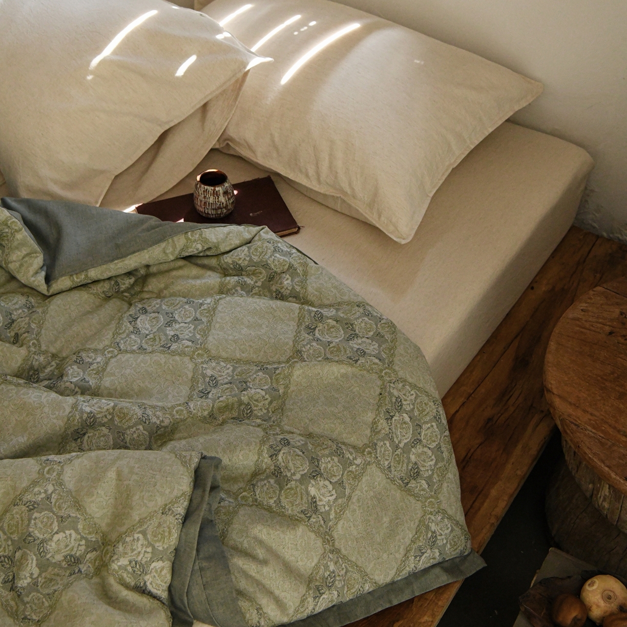 91家纺网 家纺一手货源 找家纺 （总）松色家居 2026新款棉麻水洗色织春秋被-花韵-灰