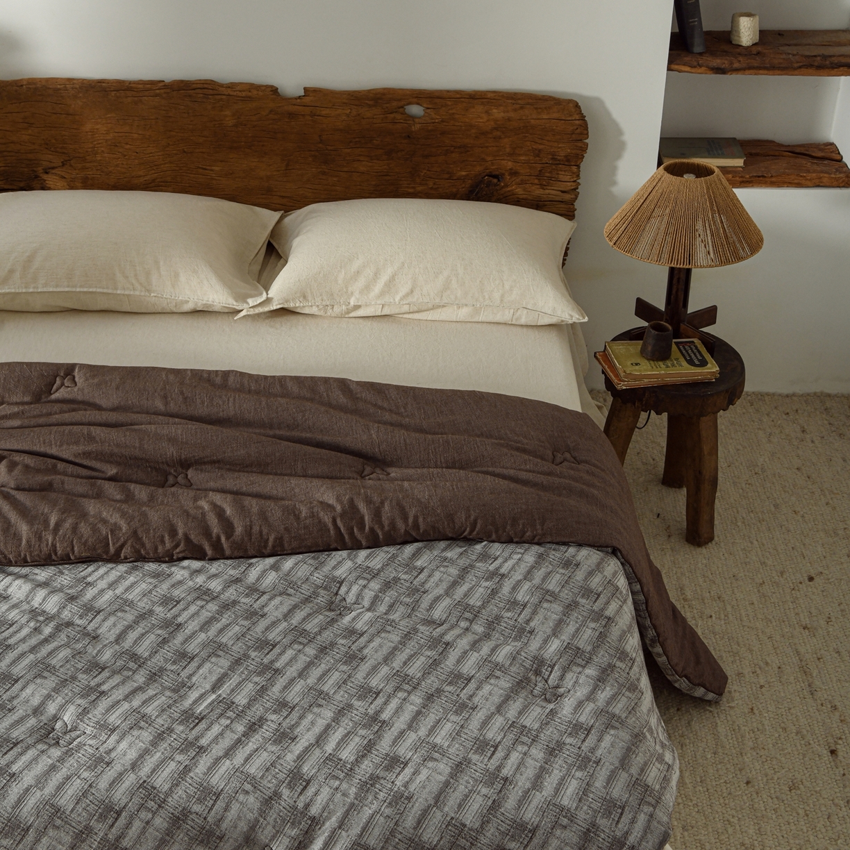 91家纺网 家纺一手货源 找家纺 （总）松色家居 2026新款棉麻水洗色织春秋被-素韵语-咖