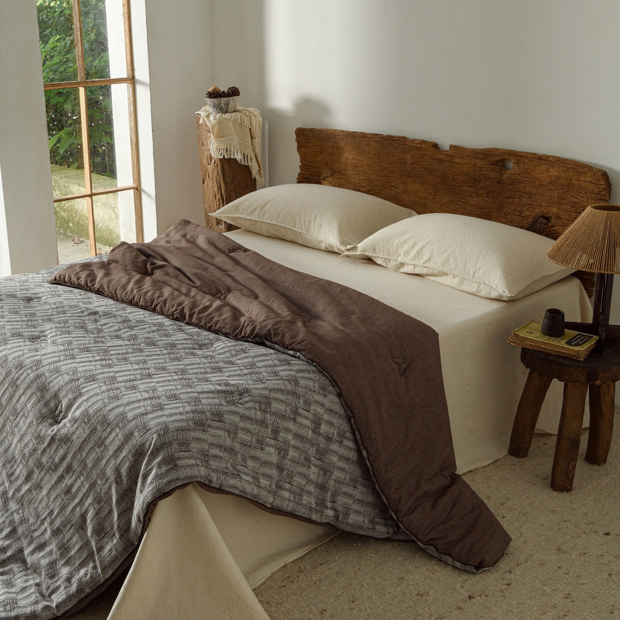 91家纺网 家纺一手货源 找家纺 （总）松色家居 2026新款棉麻水洗色织春秋被-素韵语-咖