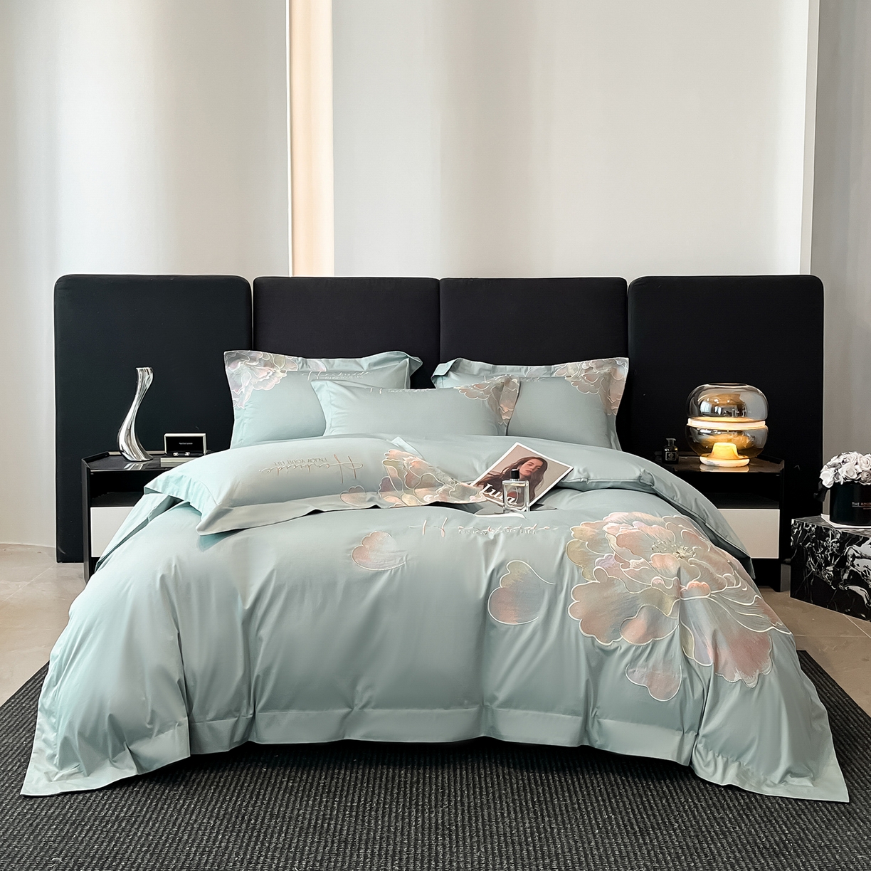 置顶家纺 2026新款花间集刺绣小清新系列四件套 花间集-繁星蓝