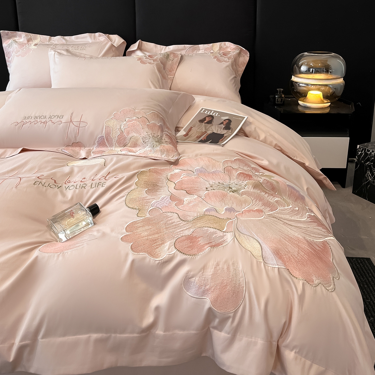 91家纺网 家纺一手货源 找家纺 置顶家纺 2026新款花间集刺绣小清新系列四件套 花间集-粉