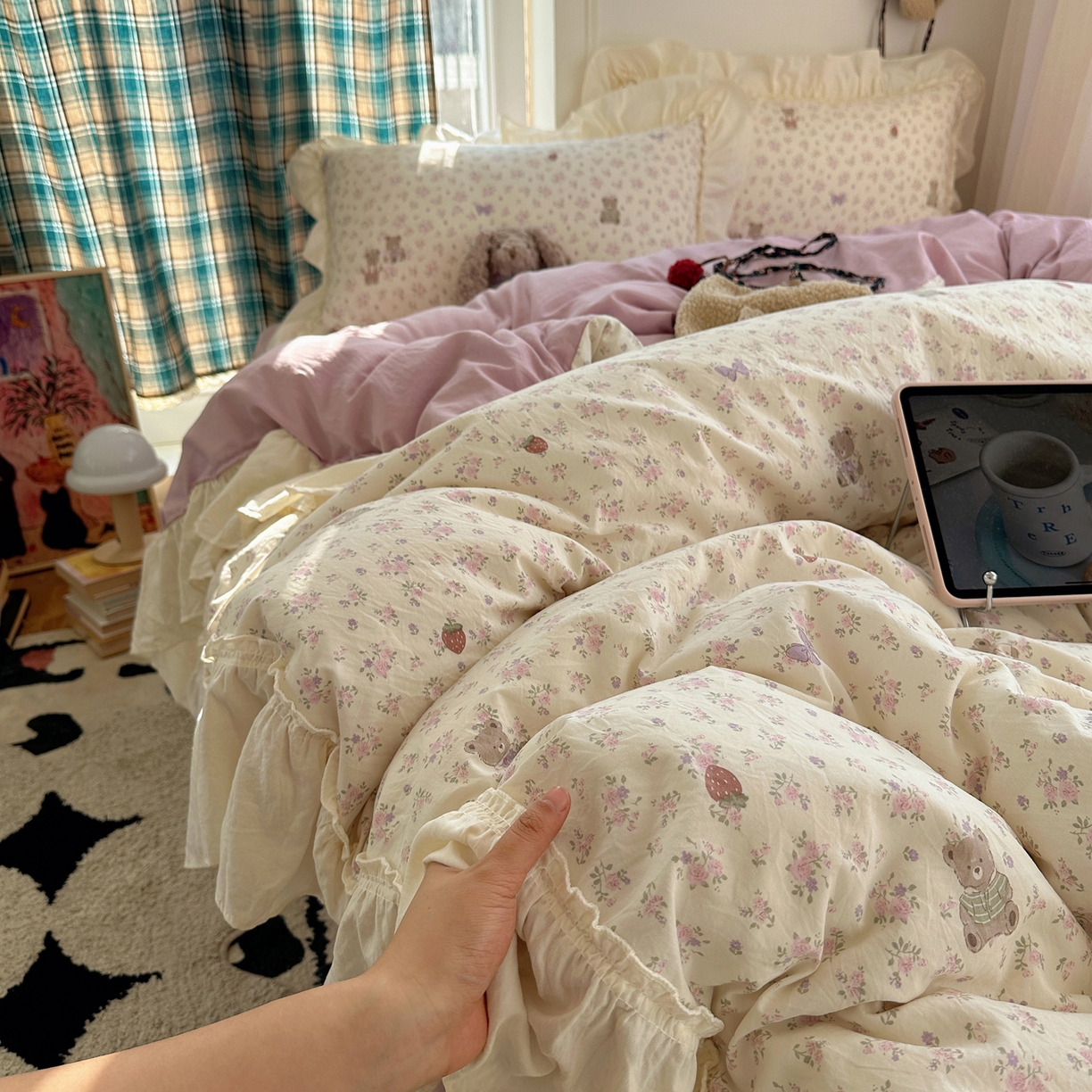 91家纺网 家纺一手货源 找家纺 （总）顾里家纺 2026新款春日碎花大花边云感棉四件套（床笠属于定制 后期不予退换）