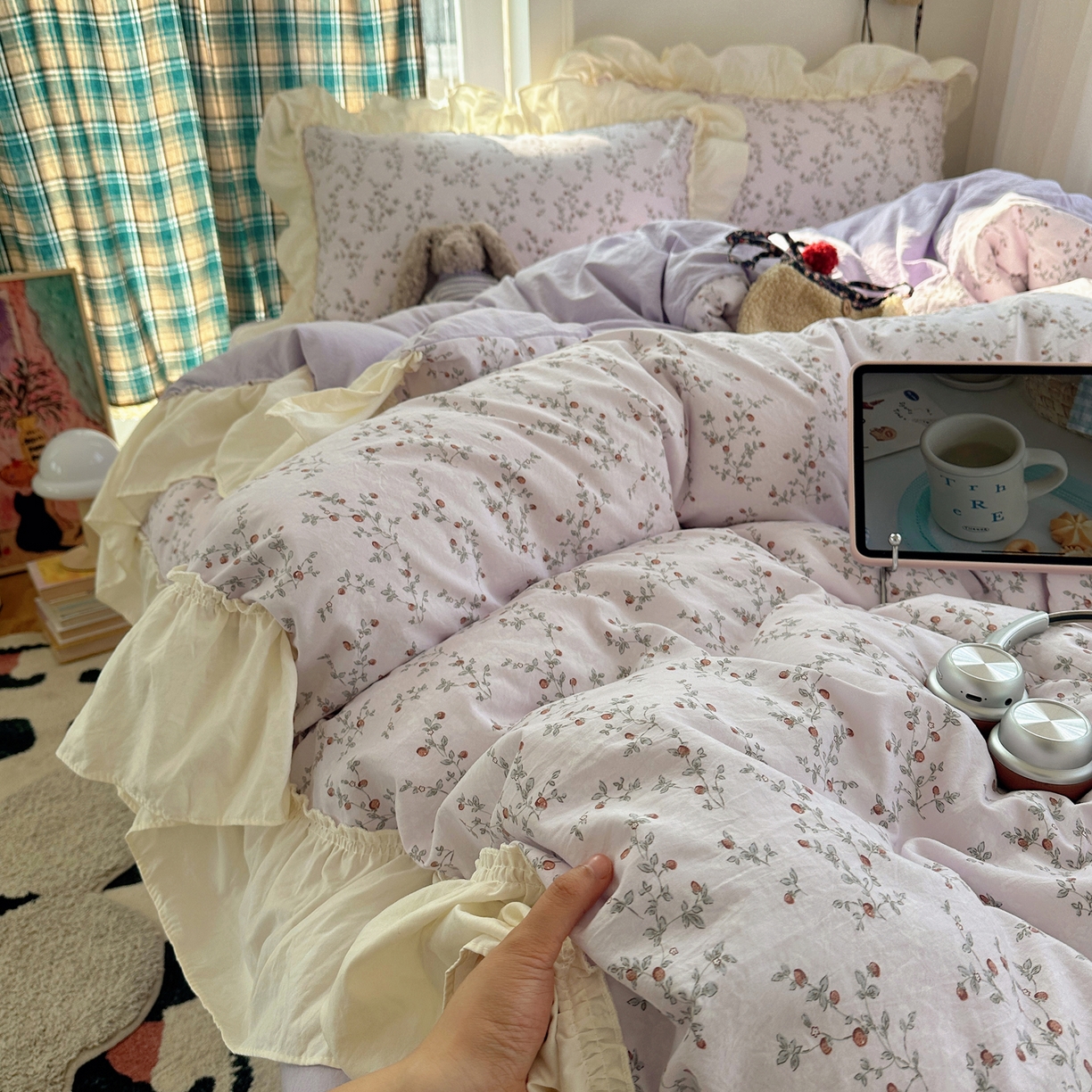 91家纺网 家纺一手货源 找家纺 （总）顾里家纺 2026新款春日碎花大花边云感棉四件套（床笠属于定制 后期不予退换）