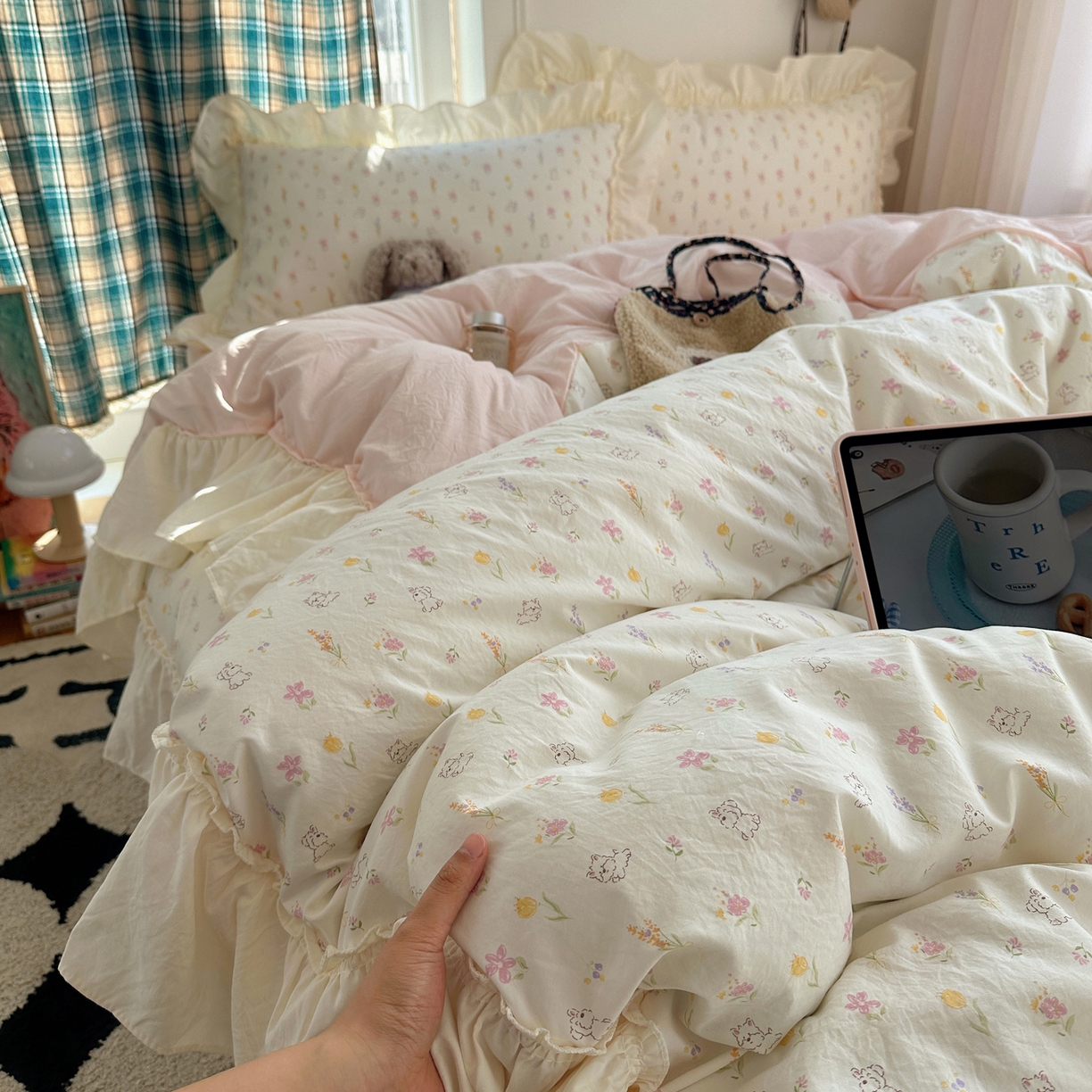 顾里家纺 2026新款春日碎花大花边云感棉四件套（床笠属于定制 后期不予退换） 风铃西高地