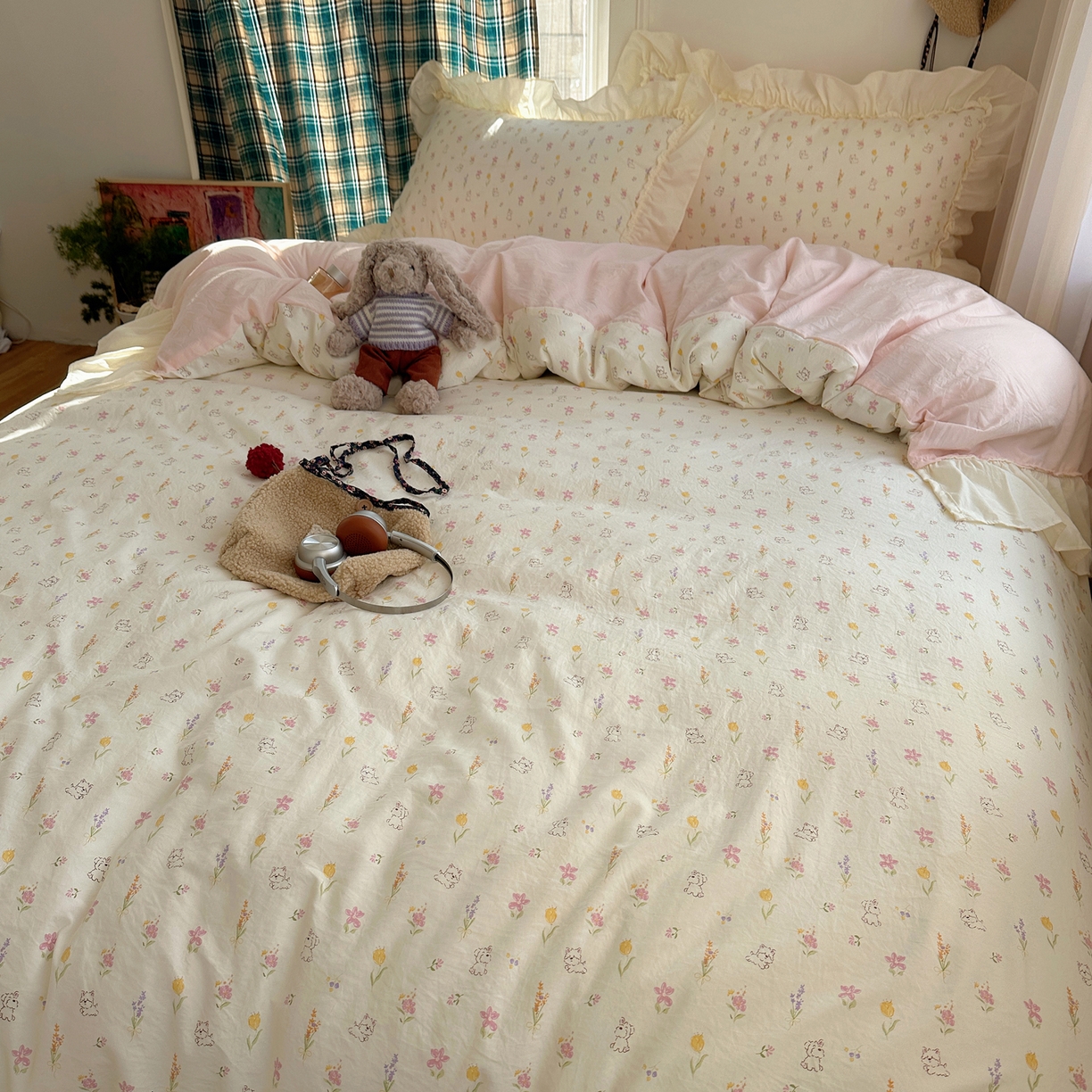 91家纺网 家纺一手货源 找家纺 顾里家纺 2026新款春日碎花大花边云感棉四件套（床笠属于定制 后期不予退换） 风铃西高地