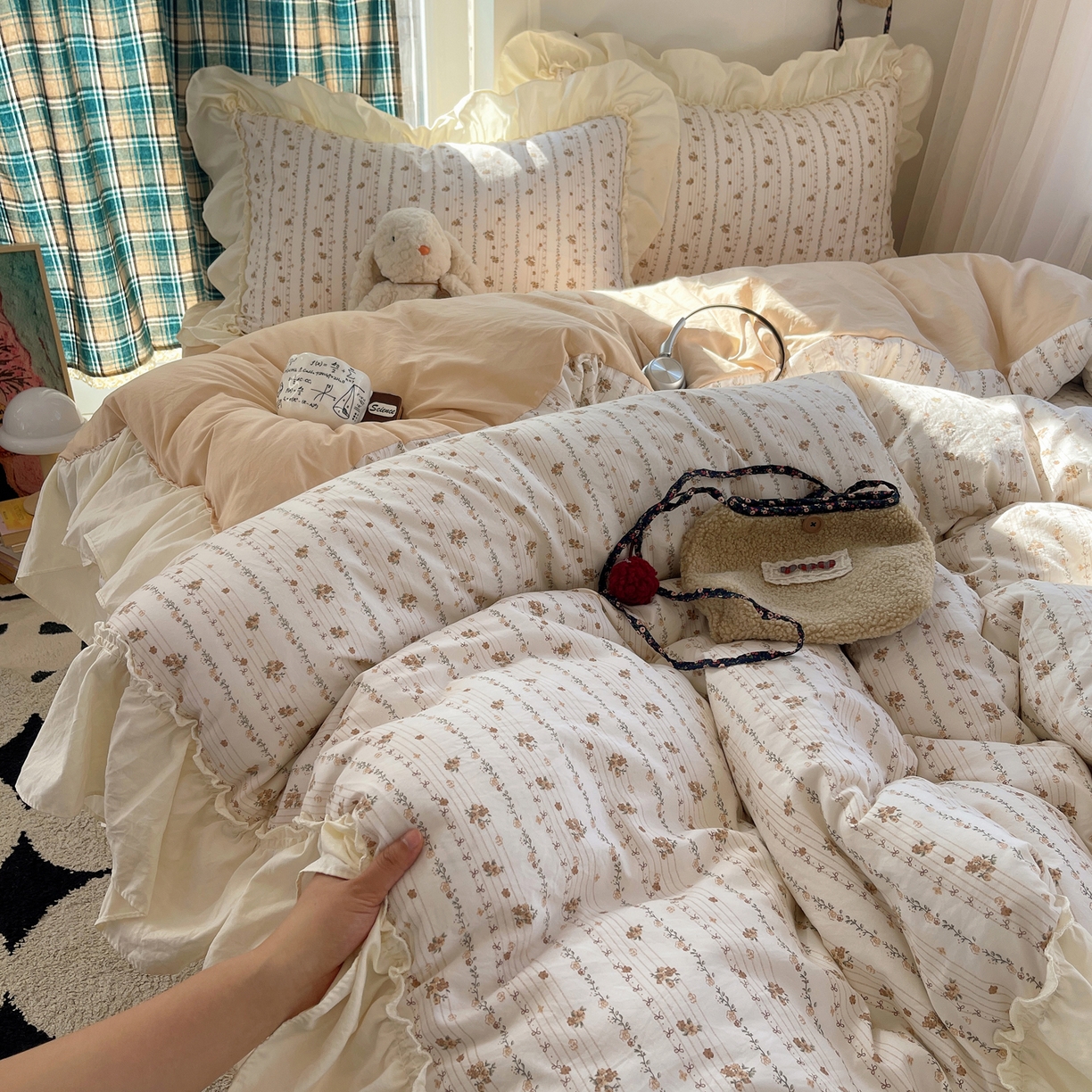 顾里家纺 2026新款春日碎花大花边云感棉四件套（床笠属于定制 后期不予退换） 复古风信