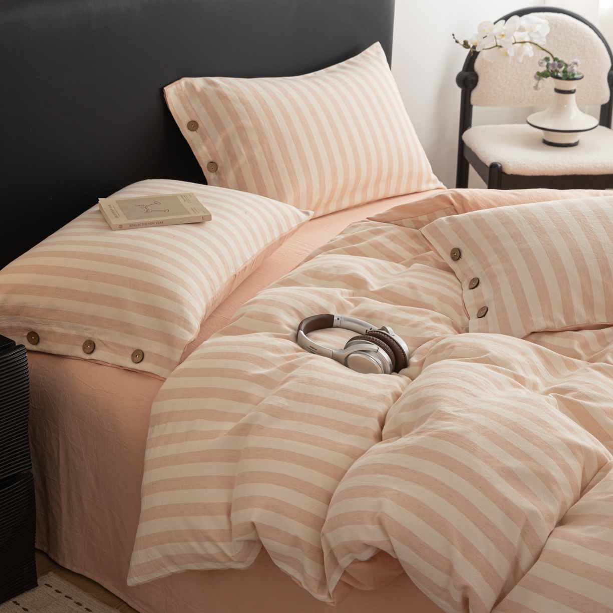 91家纺网 家纺一手货源 找家纺 （总）简宜家居（朝初家纺） 2026新款棉麻四件套-条纹格子系列